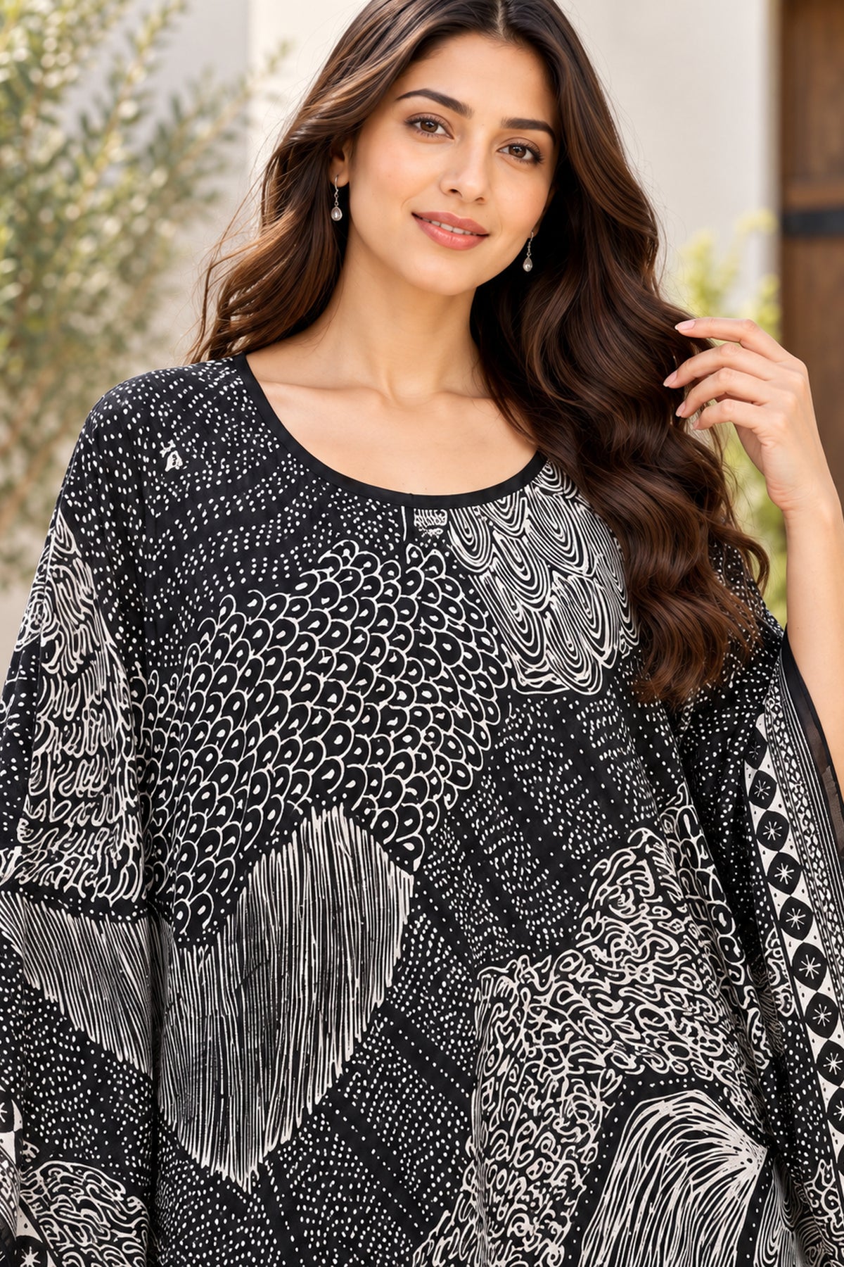 Black Printed Short Kaftan