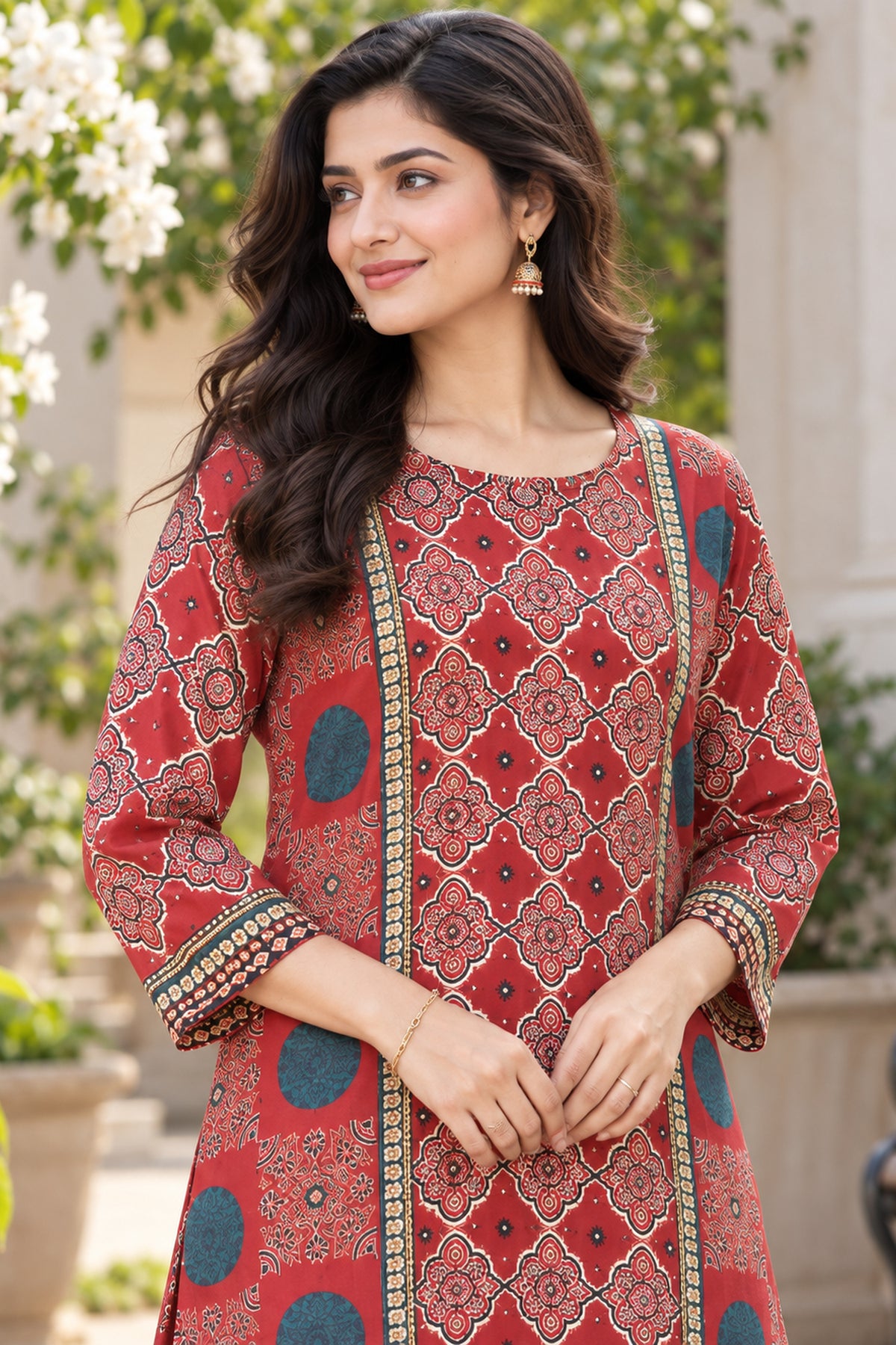 Maroon Printed Cotton Top