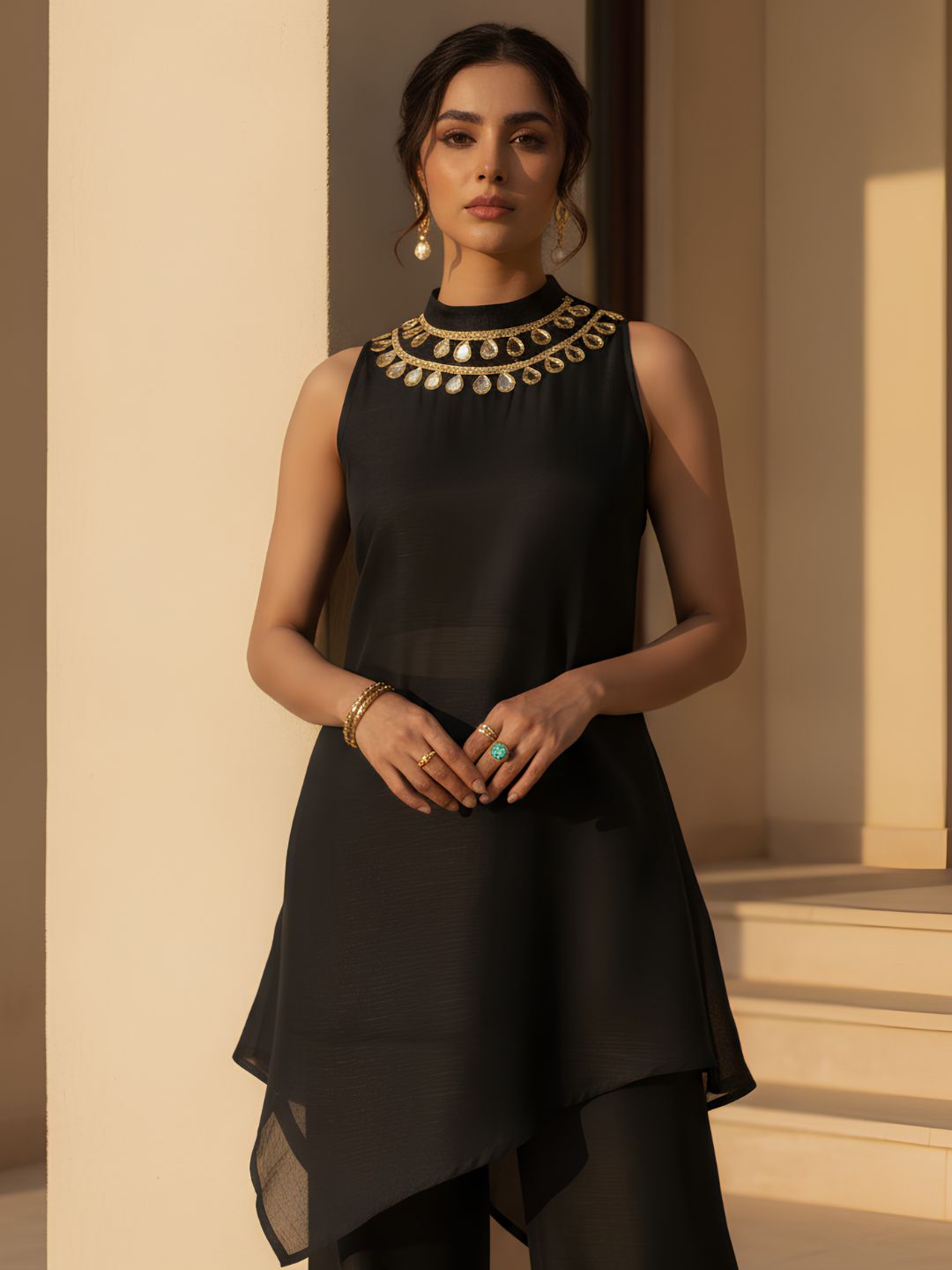 Black Contemporary Asymmetrical Festive Co-Ord set,