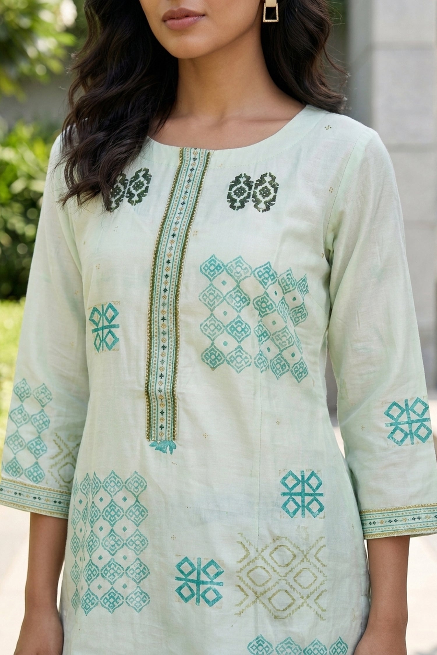 Mint Green Printed Cotton Top
