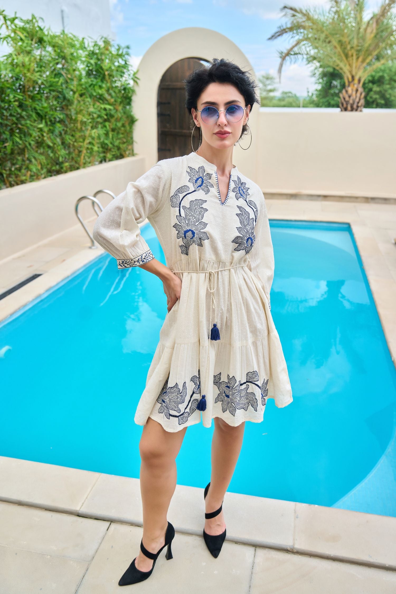Blue Thread Embroidery Tunic