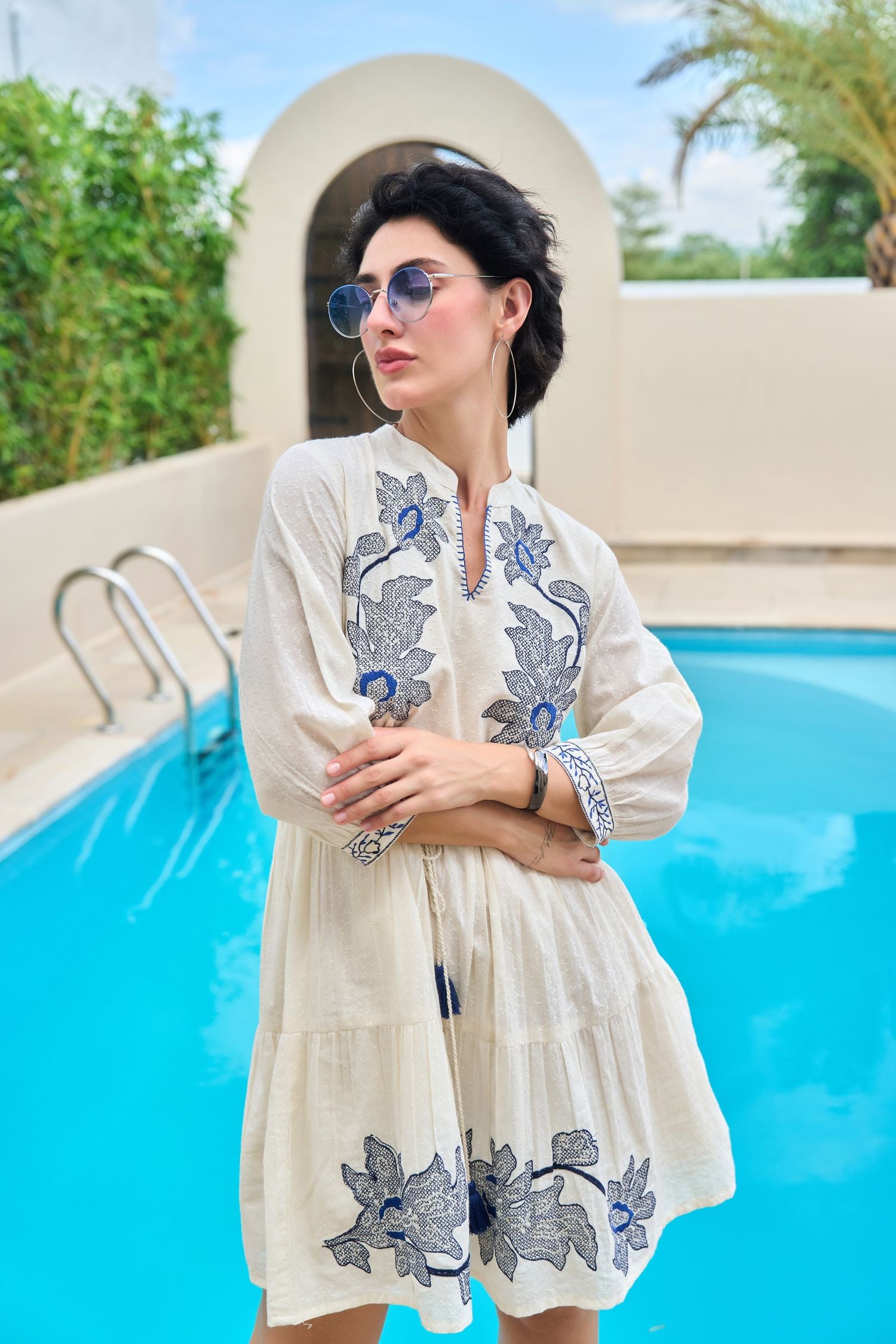 Blue Thread Embroidery Tunic