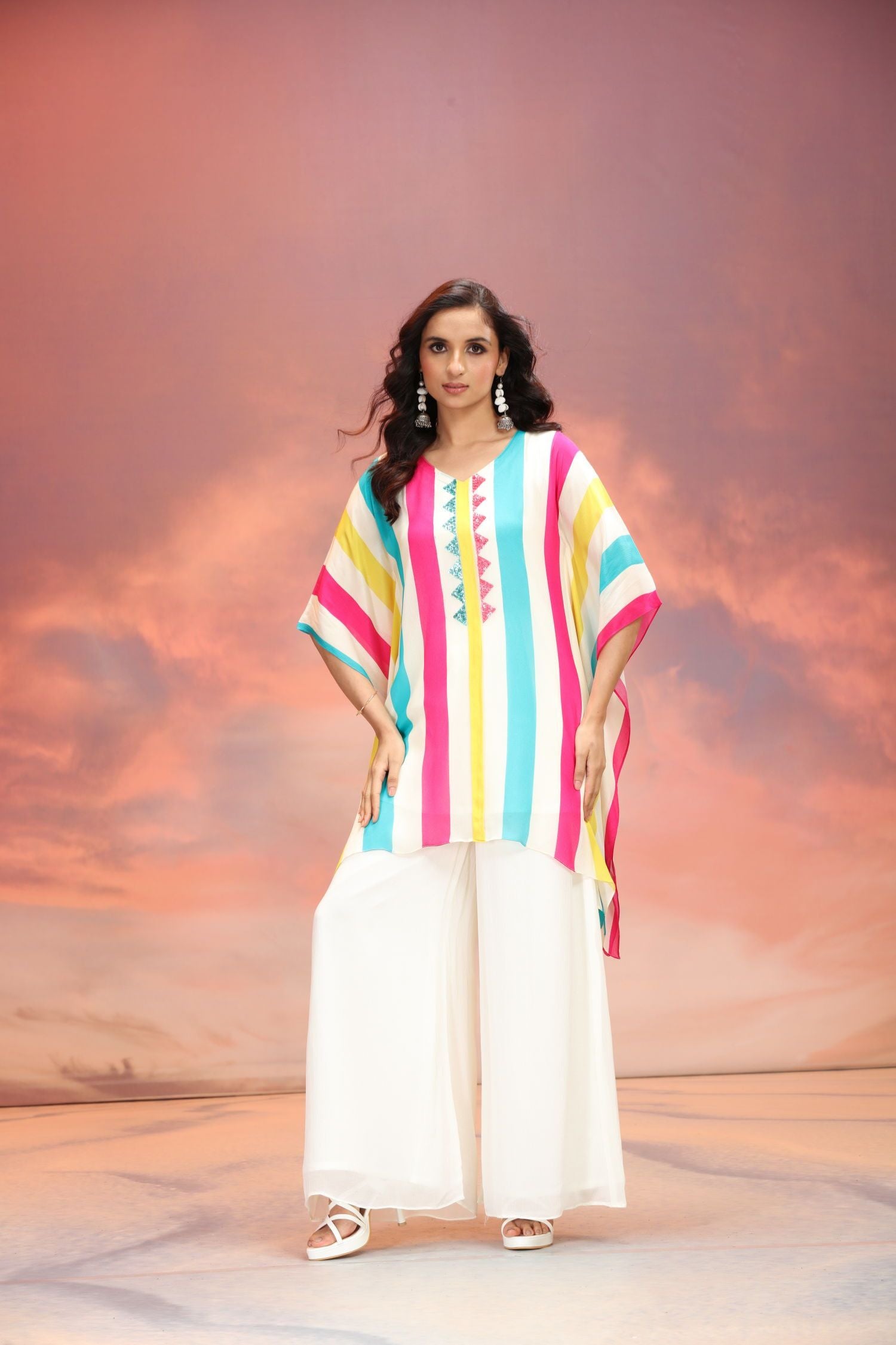 Viscose Charm Multicolor Embroidered Kaftan Cord Set