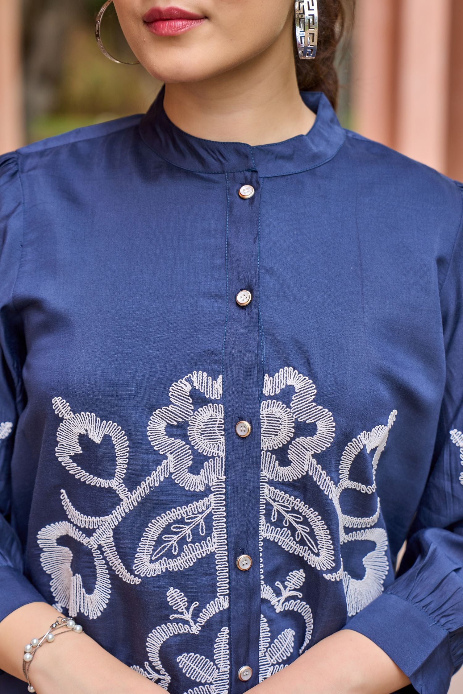Navy Blue Cotton Cord Set with Striking Central Print