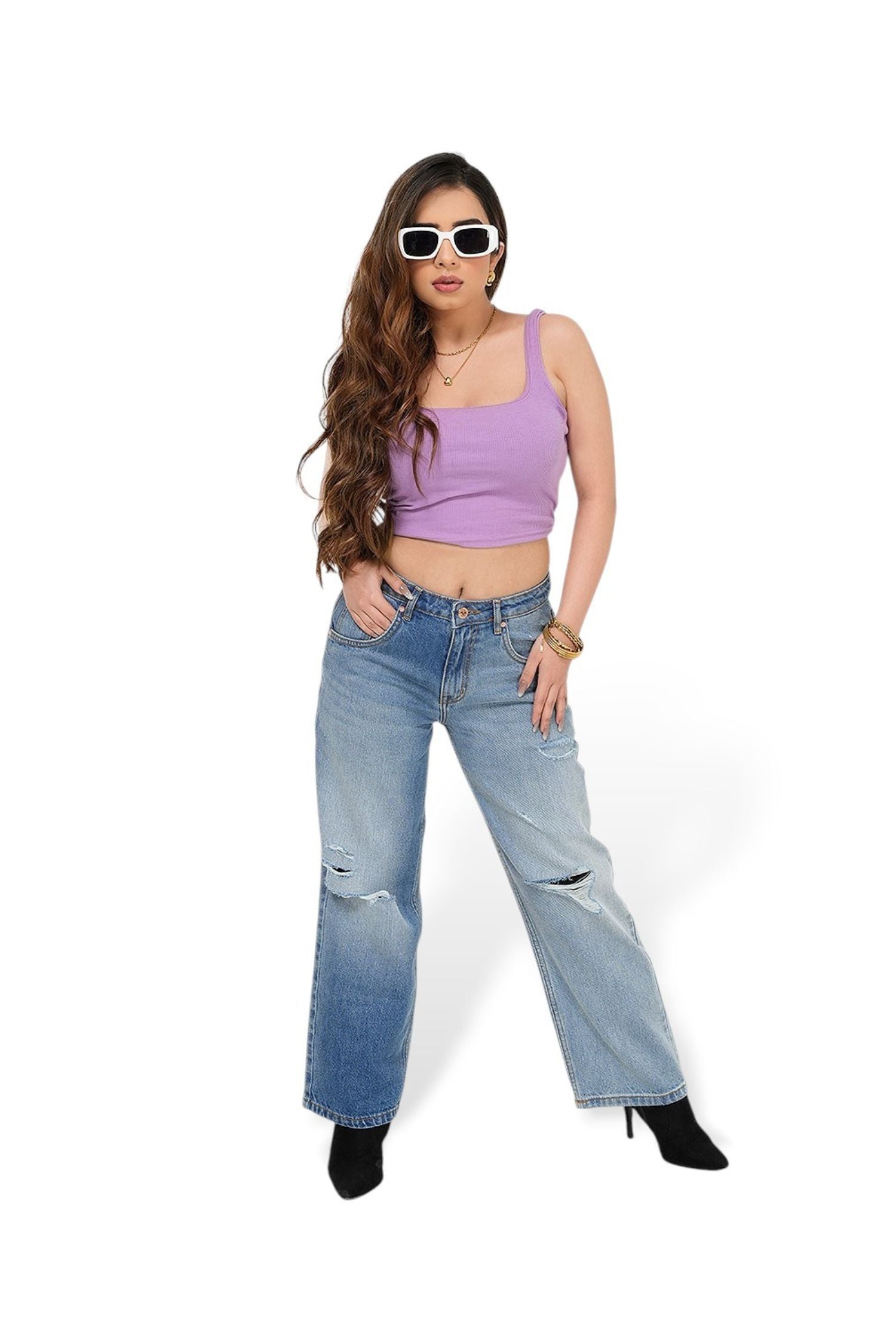 Light Blue Ripped Knee Denim Jeans