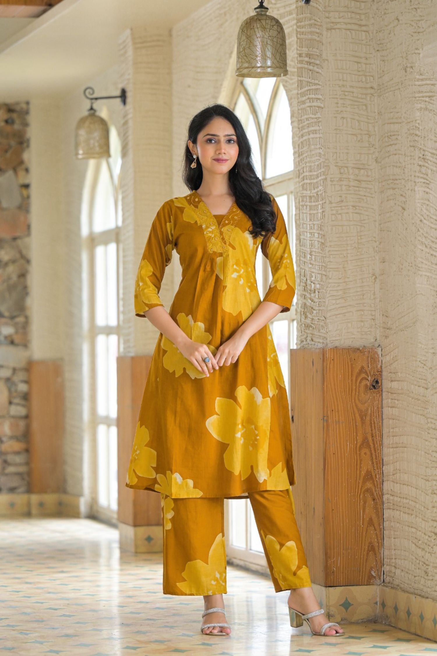 Yellow Minimal Print Cotton Co-ord Set