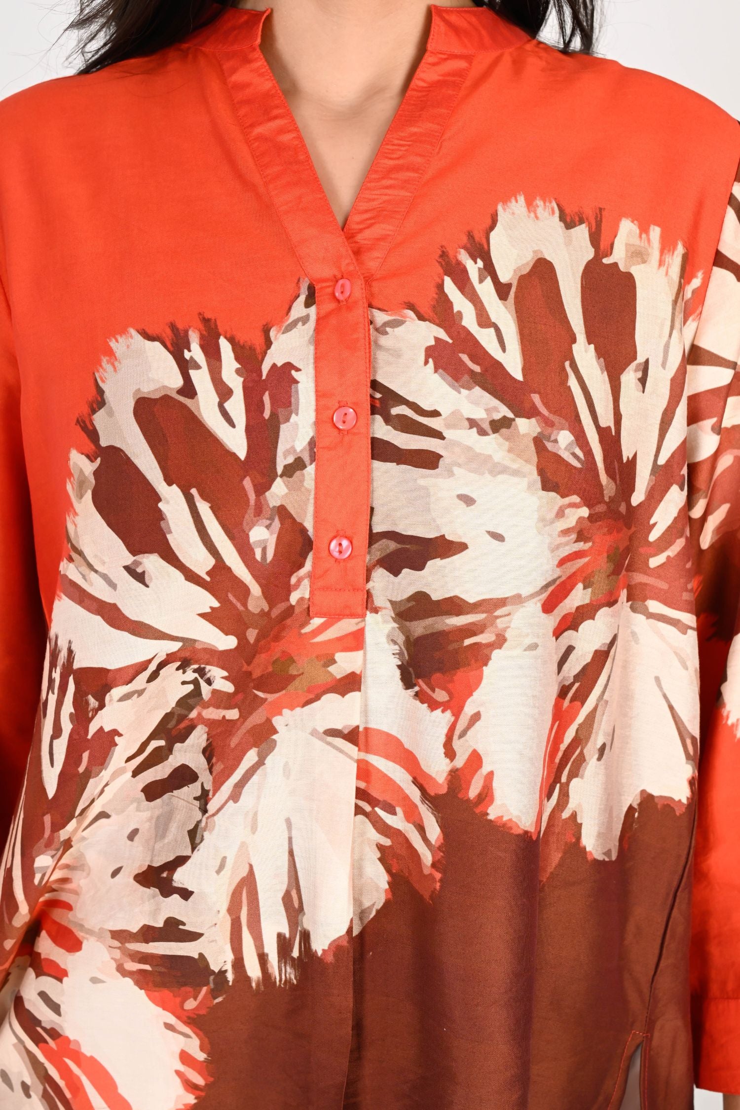 Stylish Orange Top with Burnt Flower Design