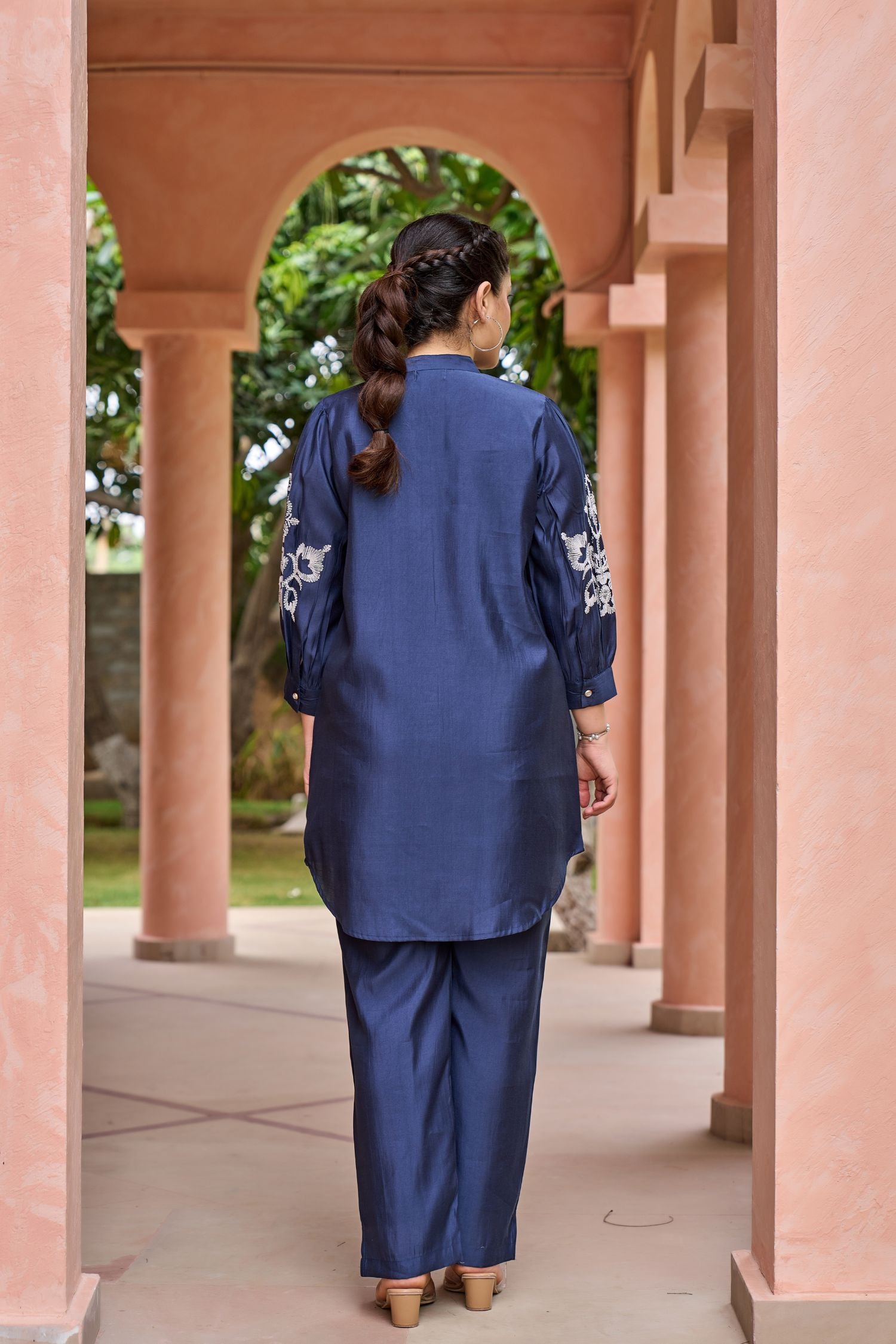 Navy Blue Cotton Cord Set with Striking Central Print