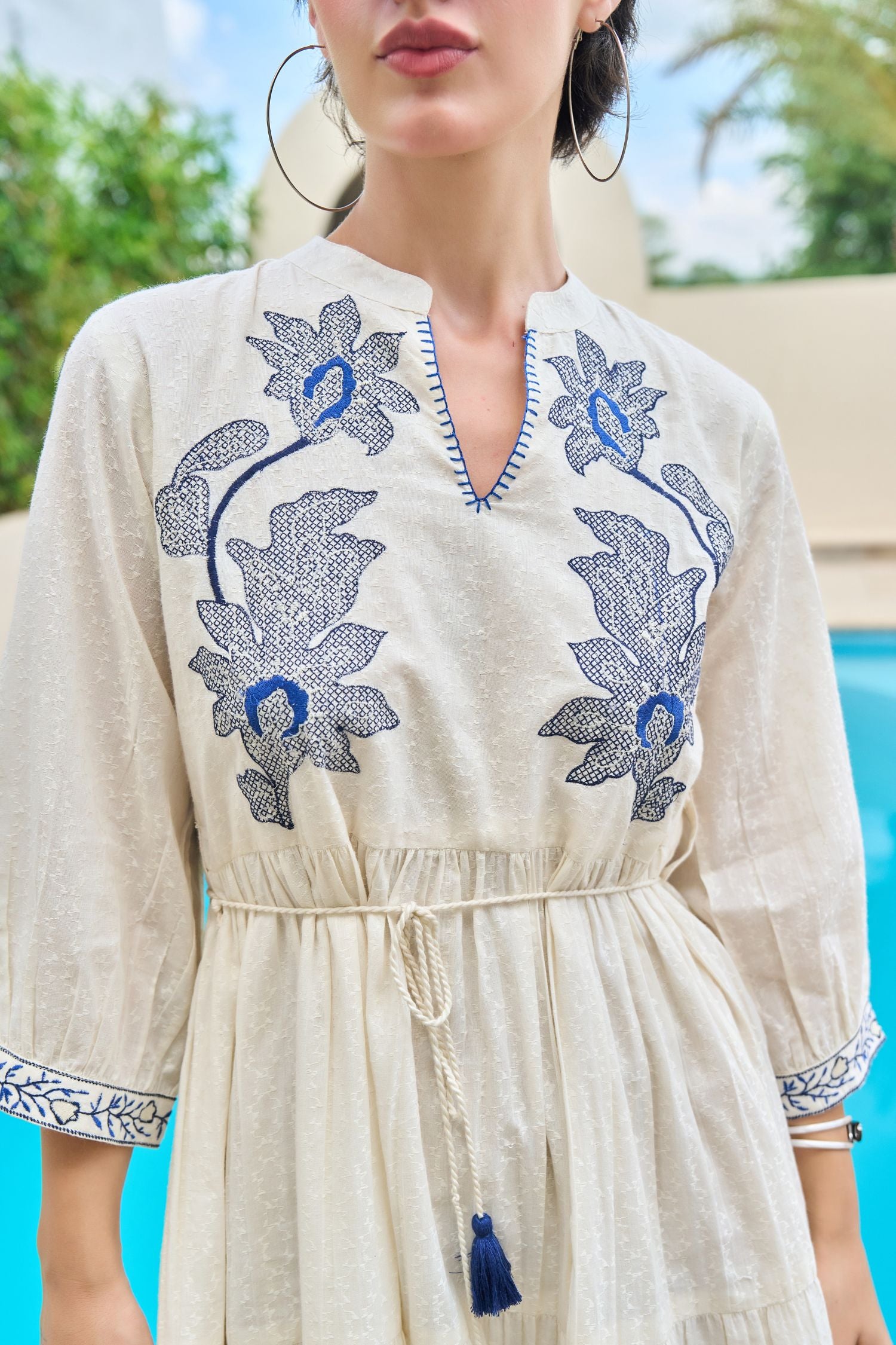 Blue Thread Embroidery Tunic