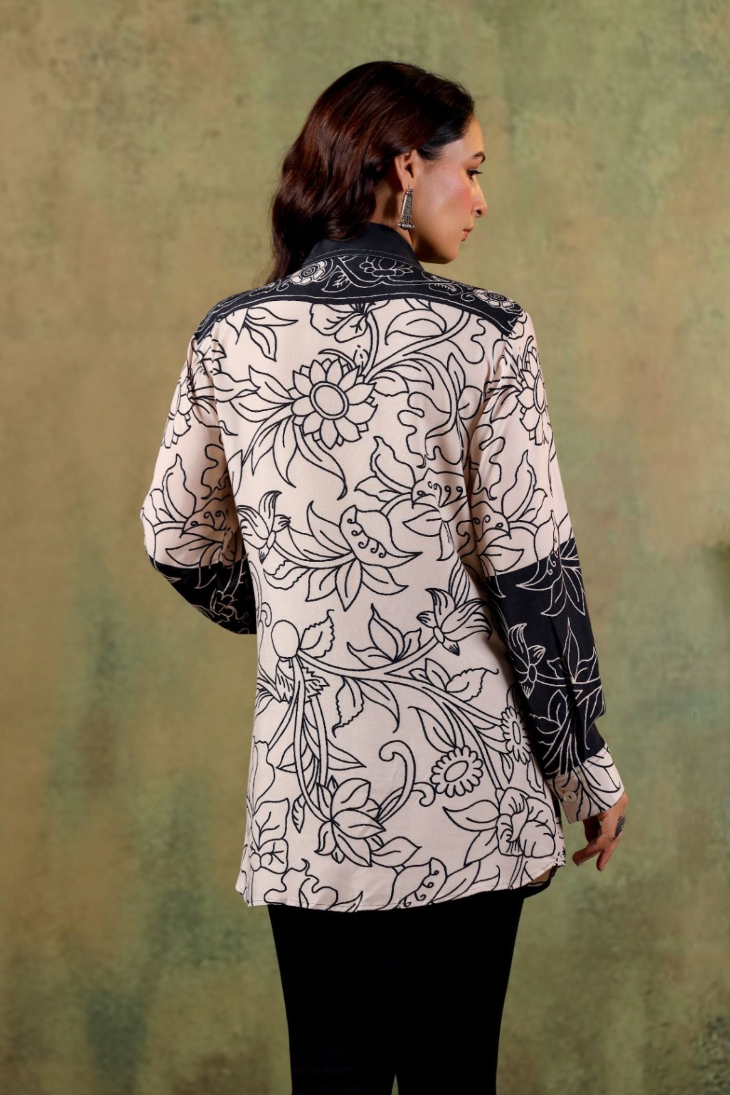 Premium Cream Sequin Embellished Printed Shirt