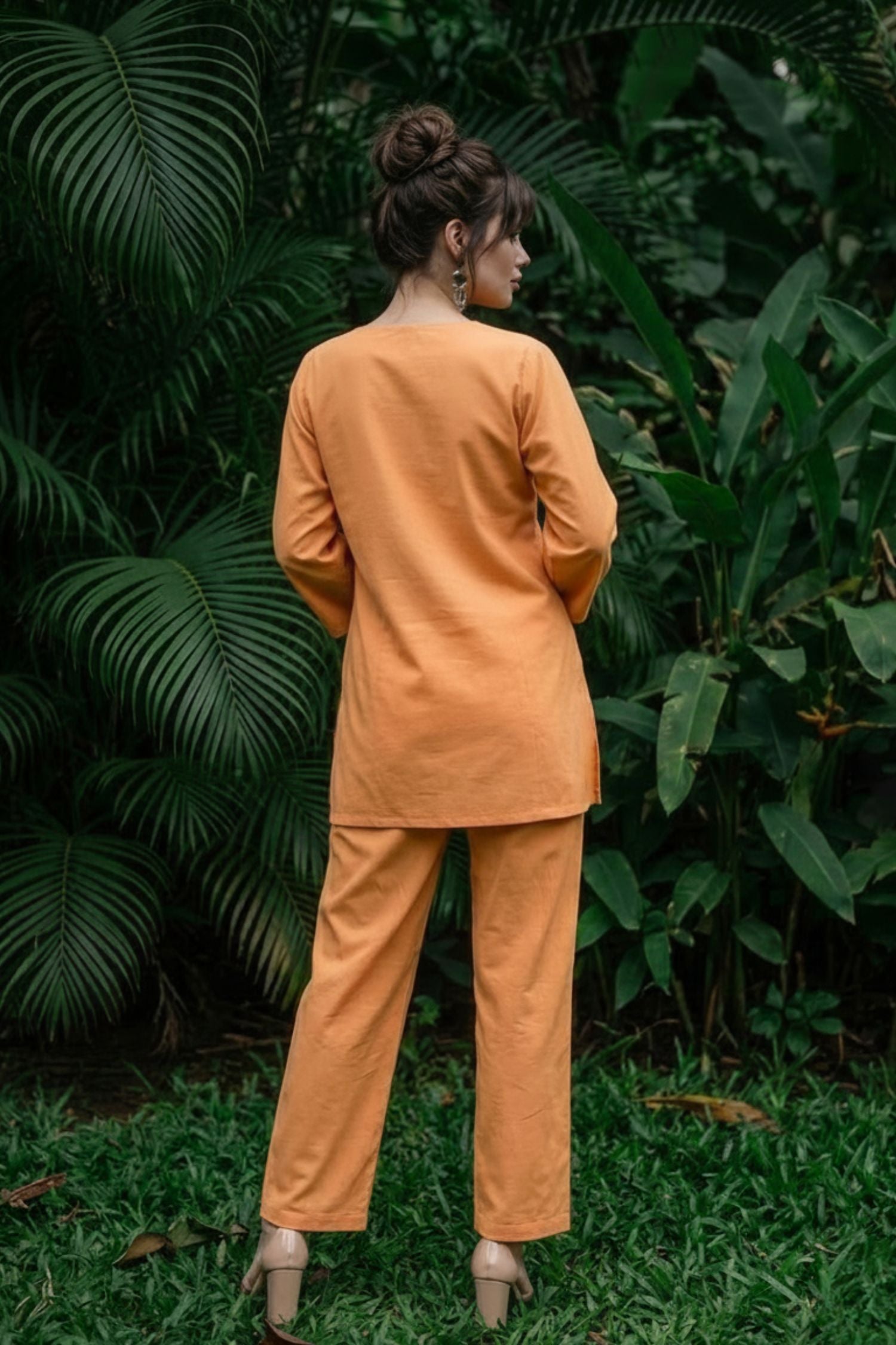 Orange Cotton Co-ord Set with Printed Design