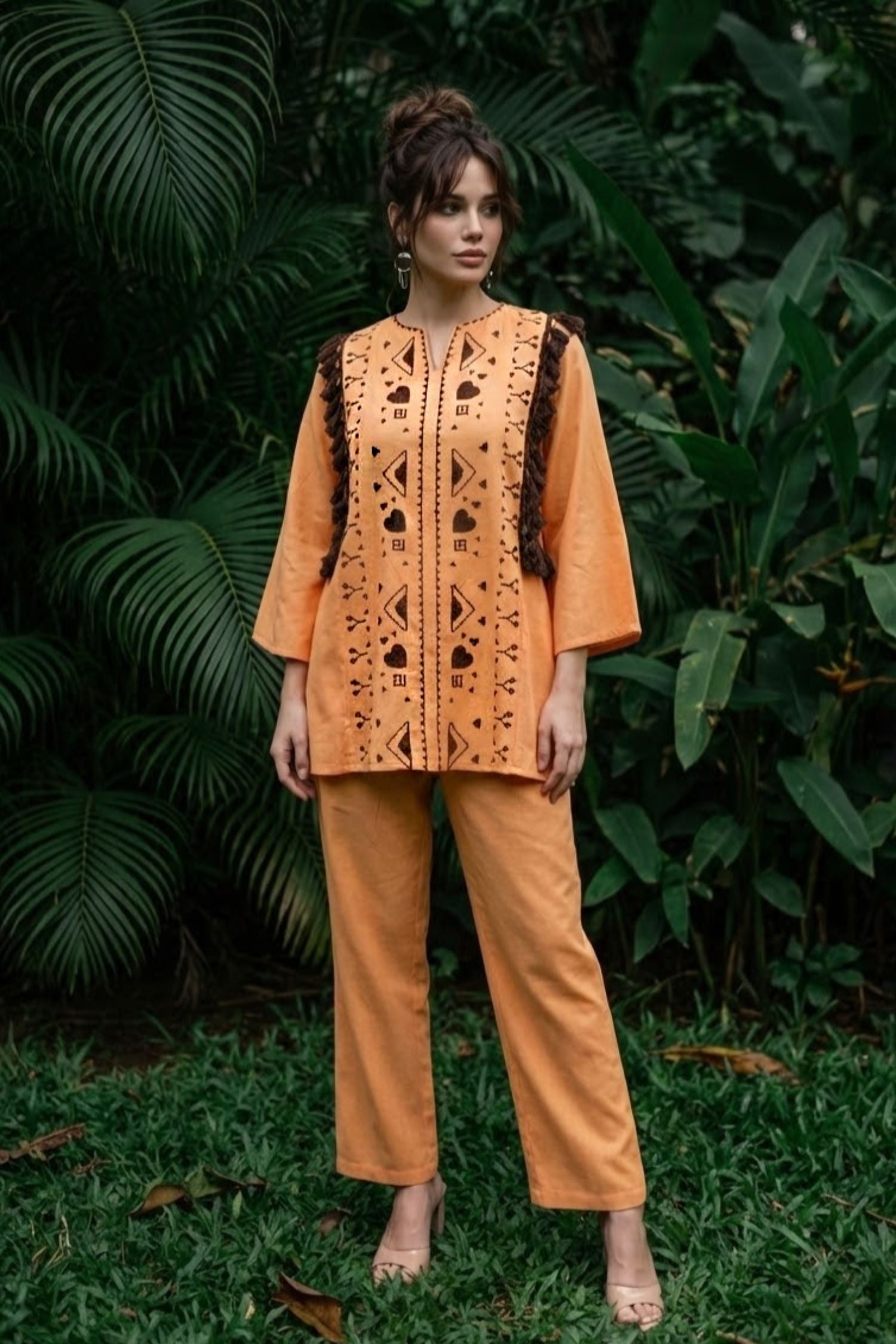 Orange Cotton Co-ord Set with Printed Design