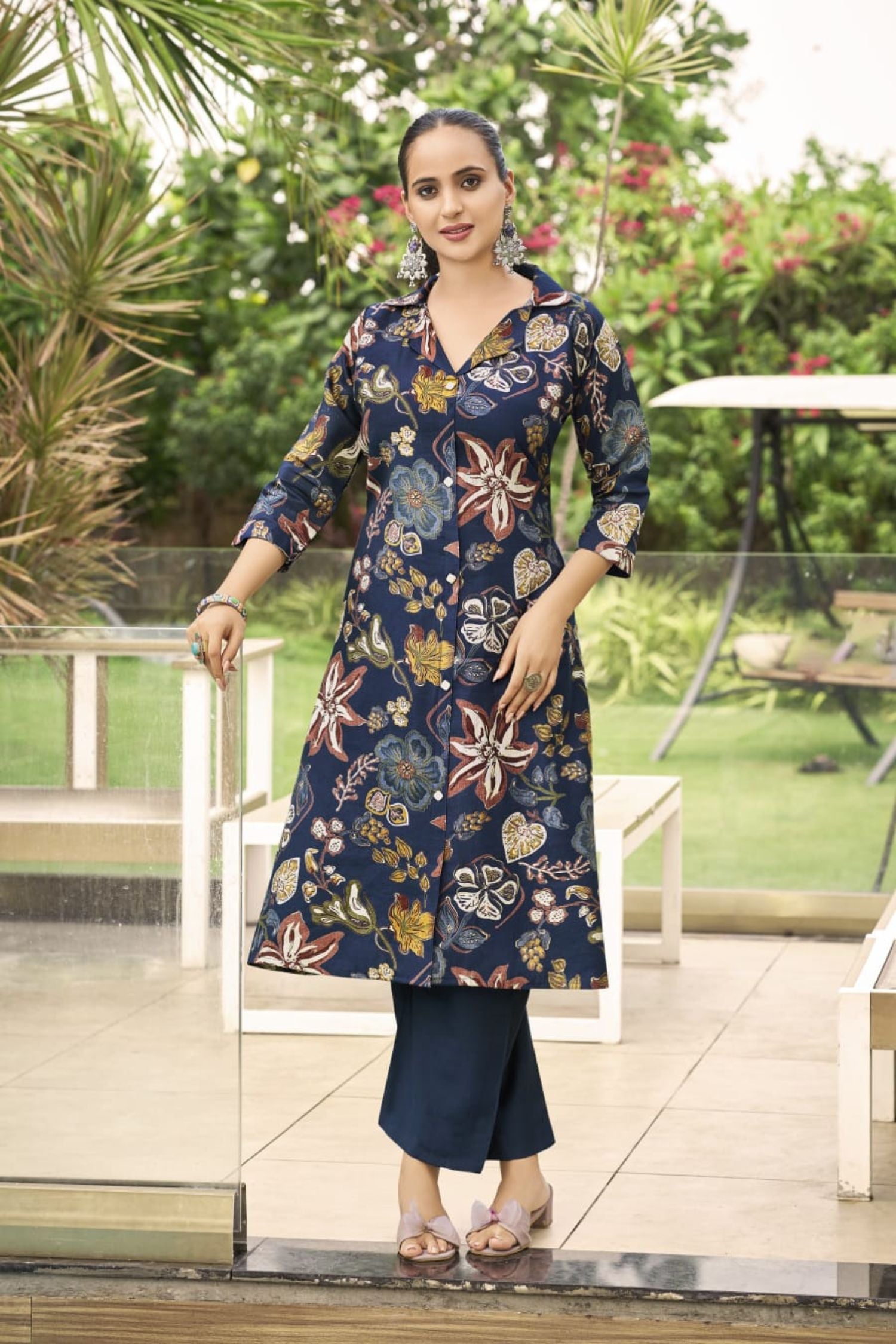 Cotton Navy Blue Cord Set Featuring Stylish Printed Design