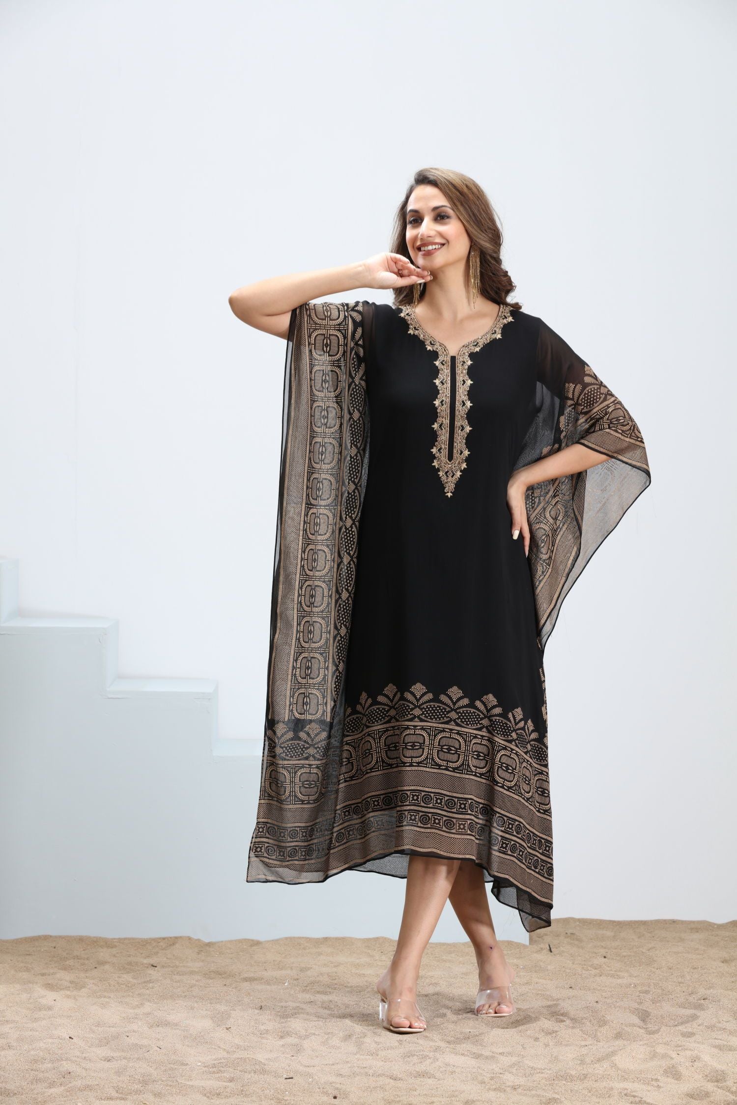 Golden Grace Viscose Embroidered Kaftan