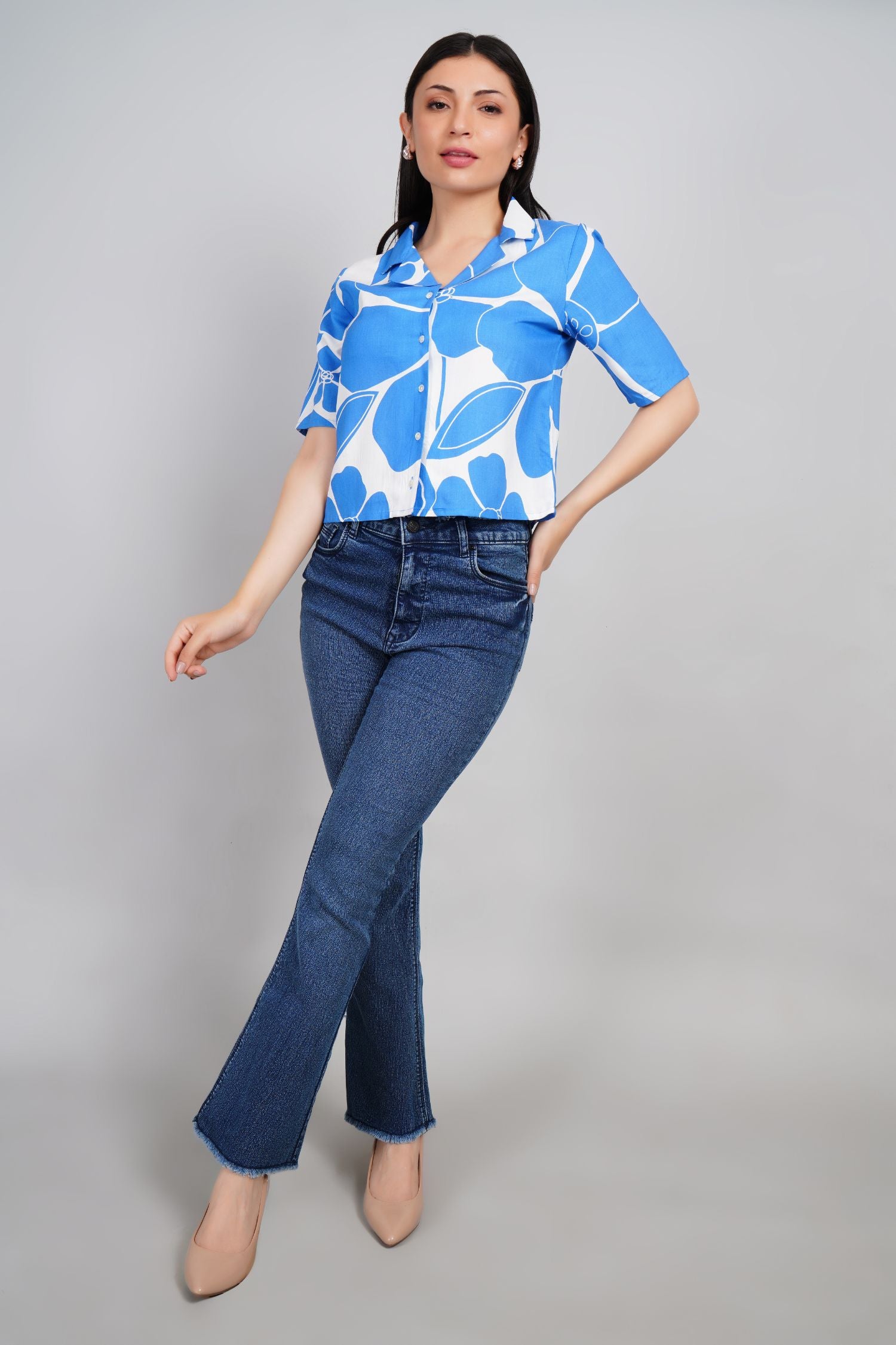 Freyaa Blue Breeze Printed Crop Shirt