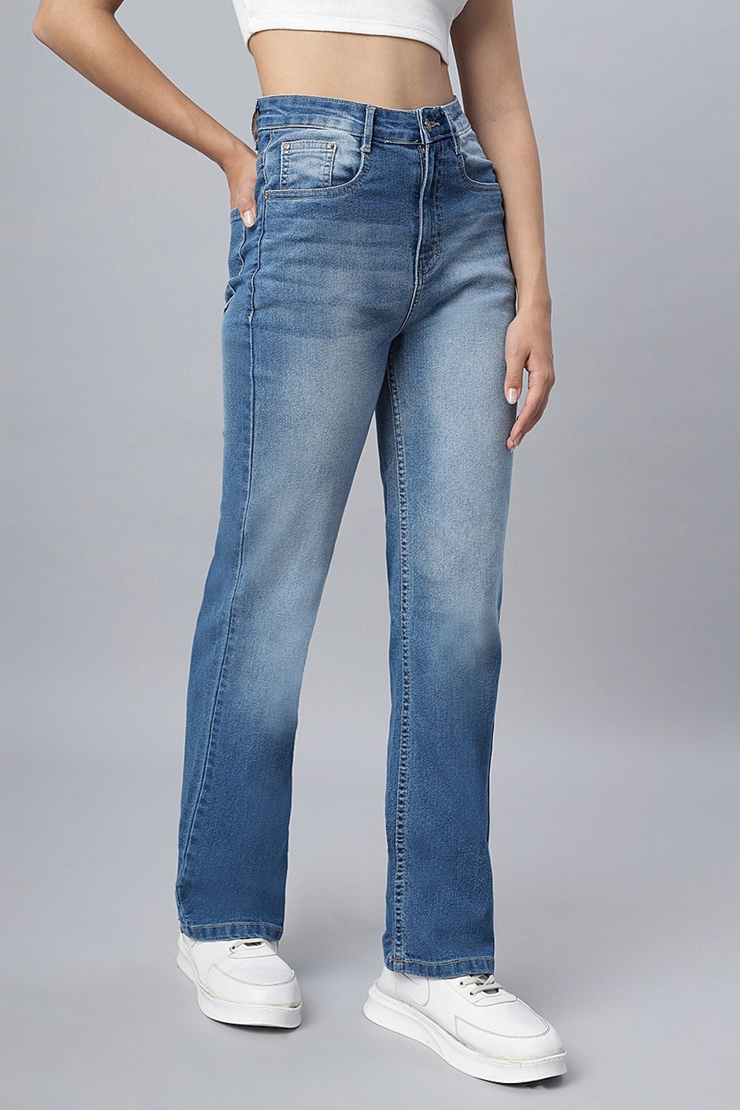Classic Blue Shaded Straight-Fit Jeans