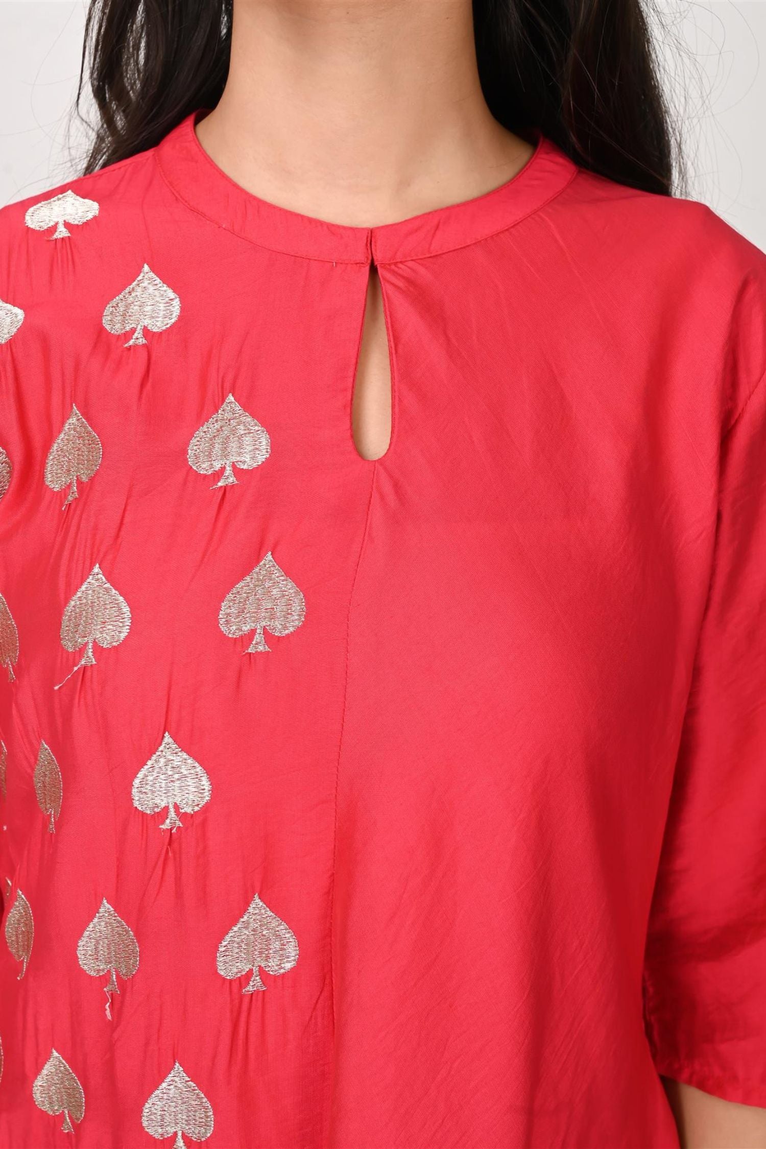 Leaf print Asymmetrical Pink Cord set