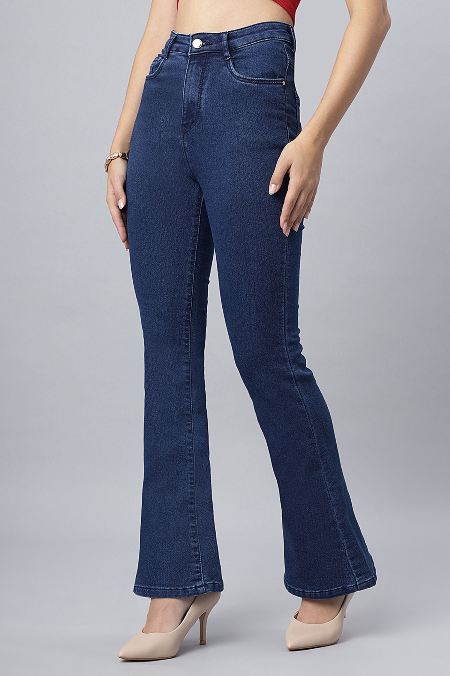 High-Rise Blue Denim Bootcut Jeans
