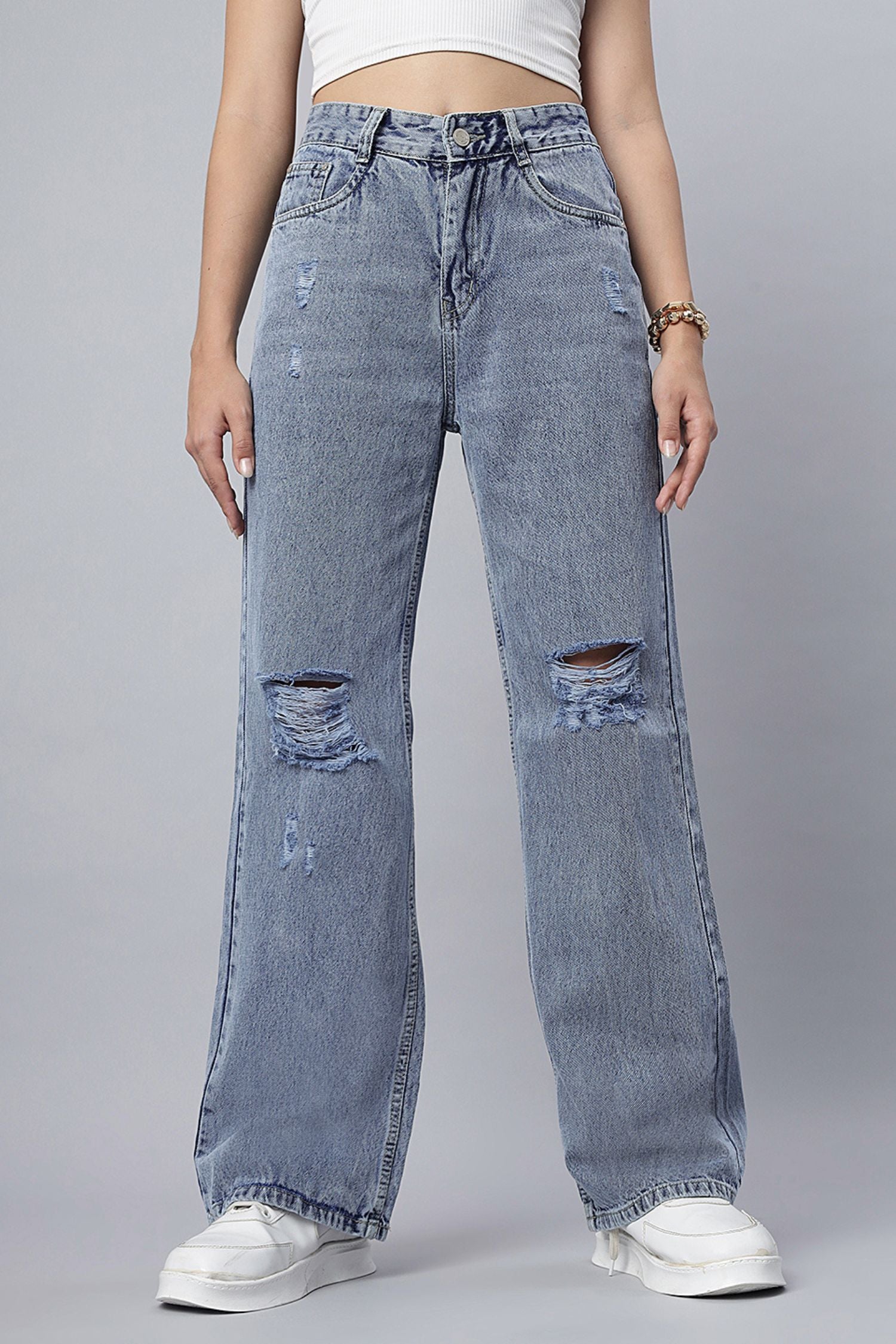 Stone Shade High Rise Ripped Jeans