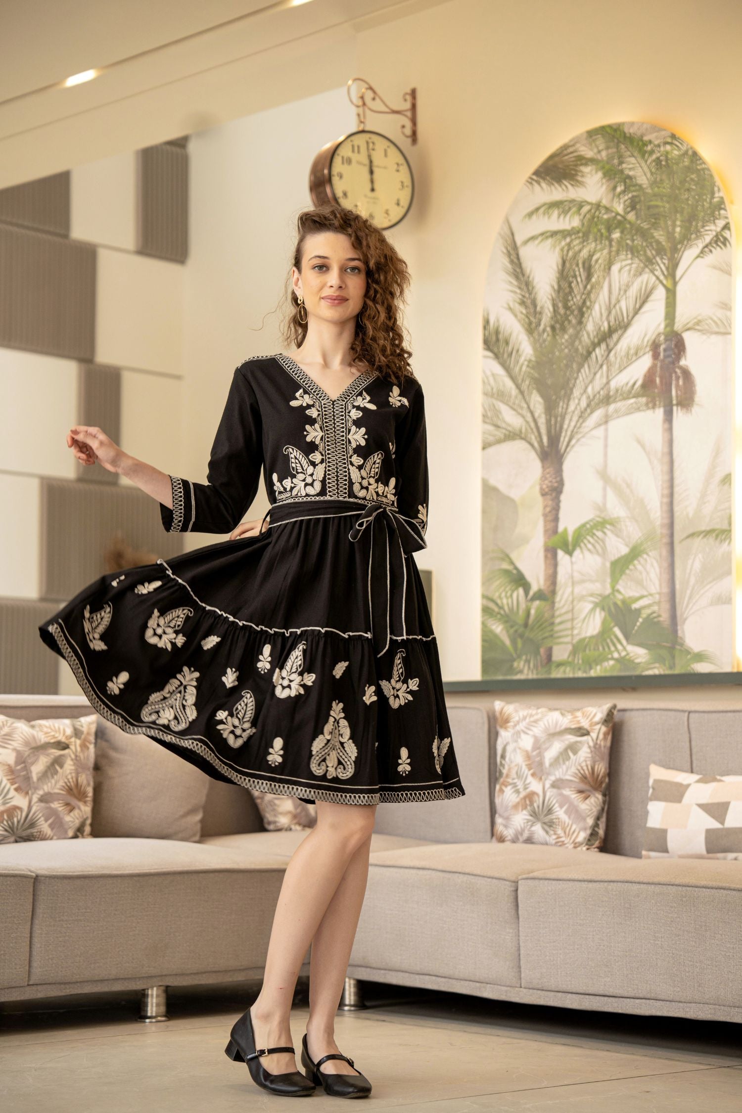 Tailored Black Tunic with Belt Detail