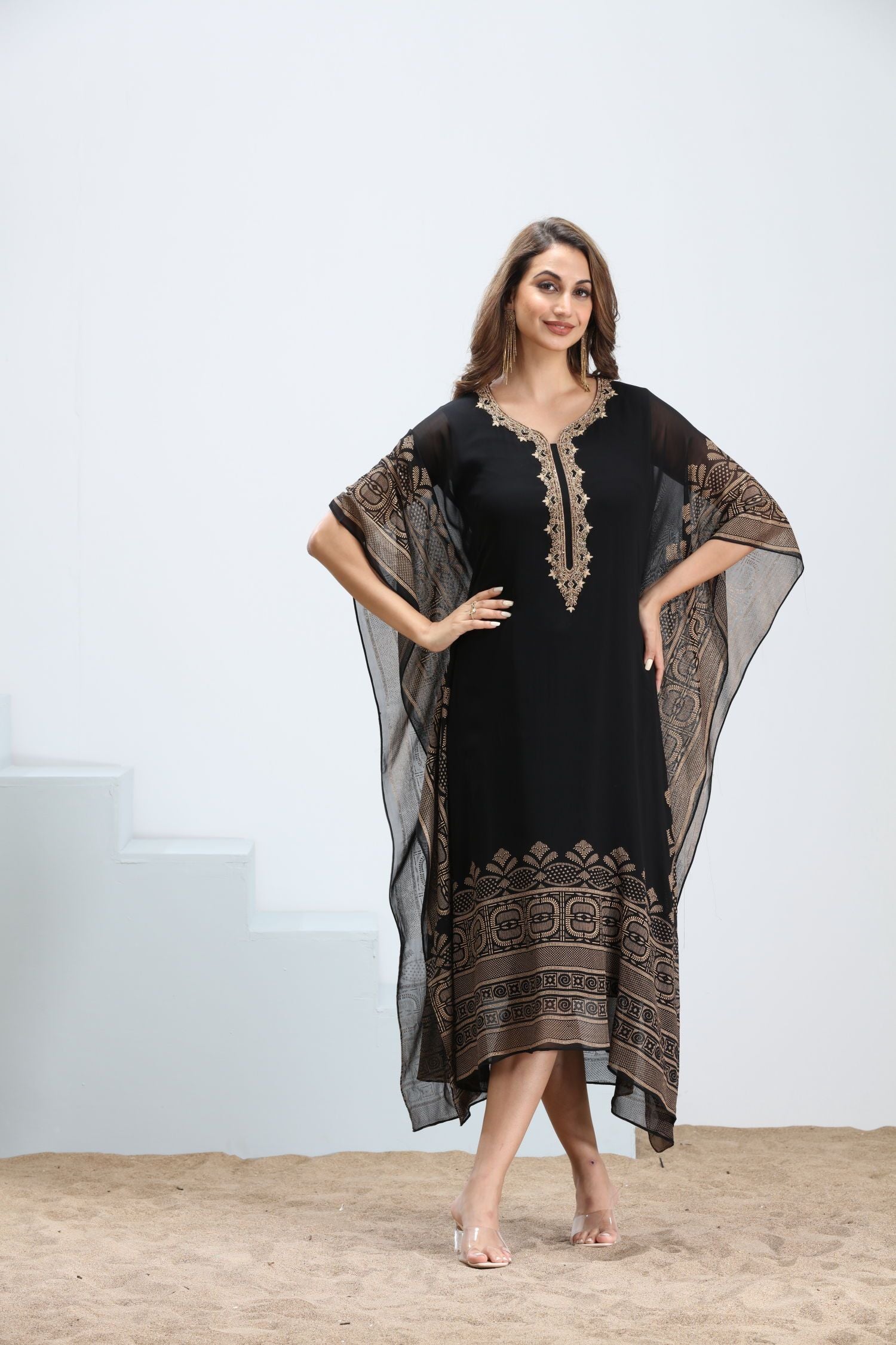 Golden Grace Viscose Embroidered Kaftan
