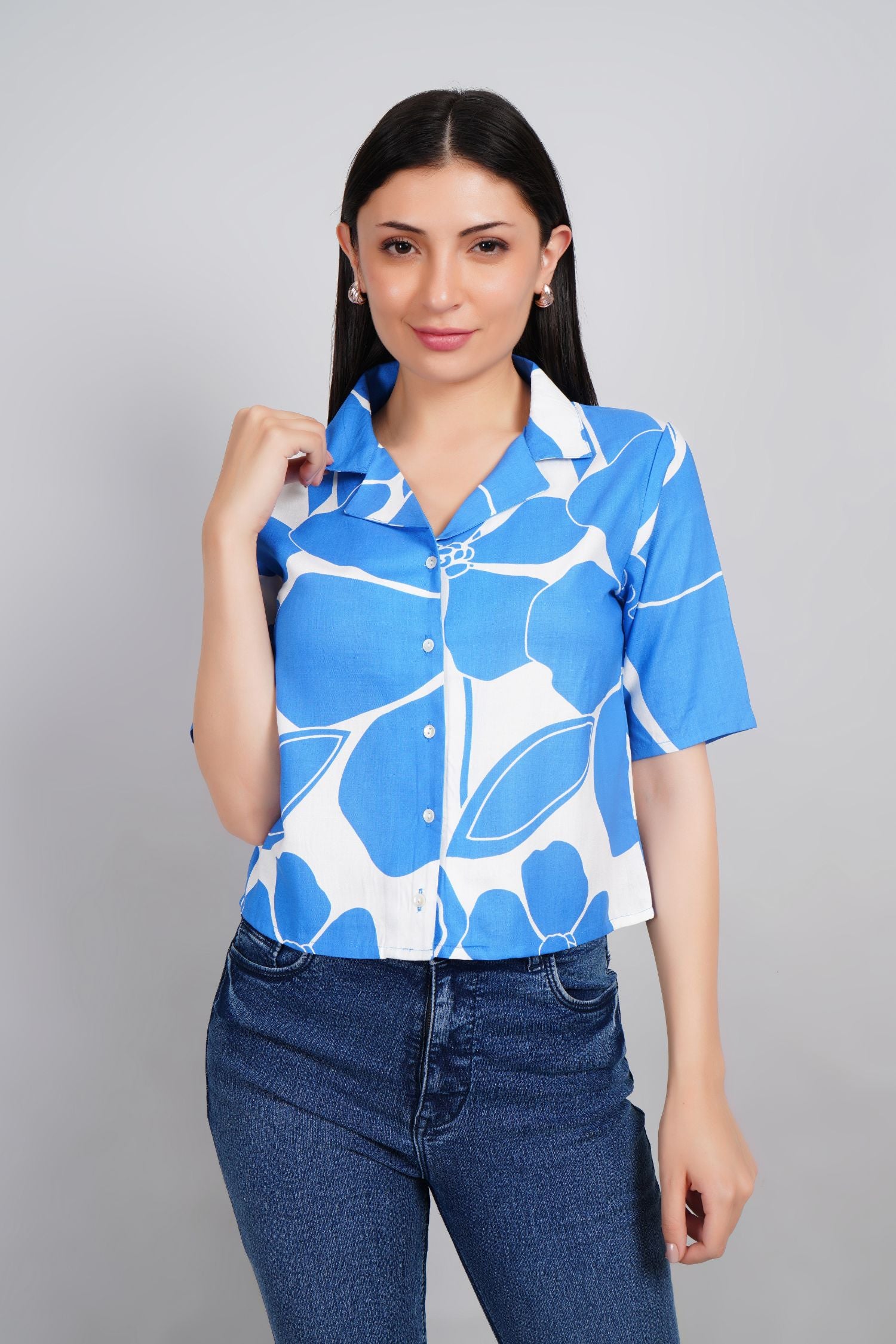 Freyaa Blue Breeze Printed Crop Shirt