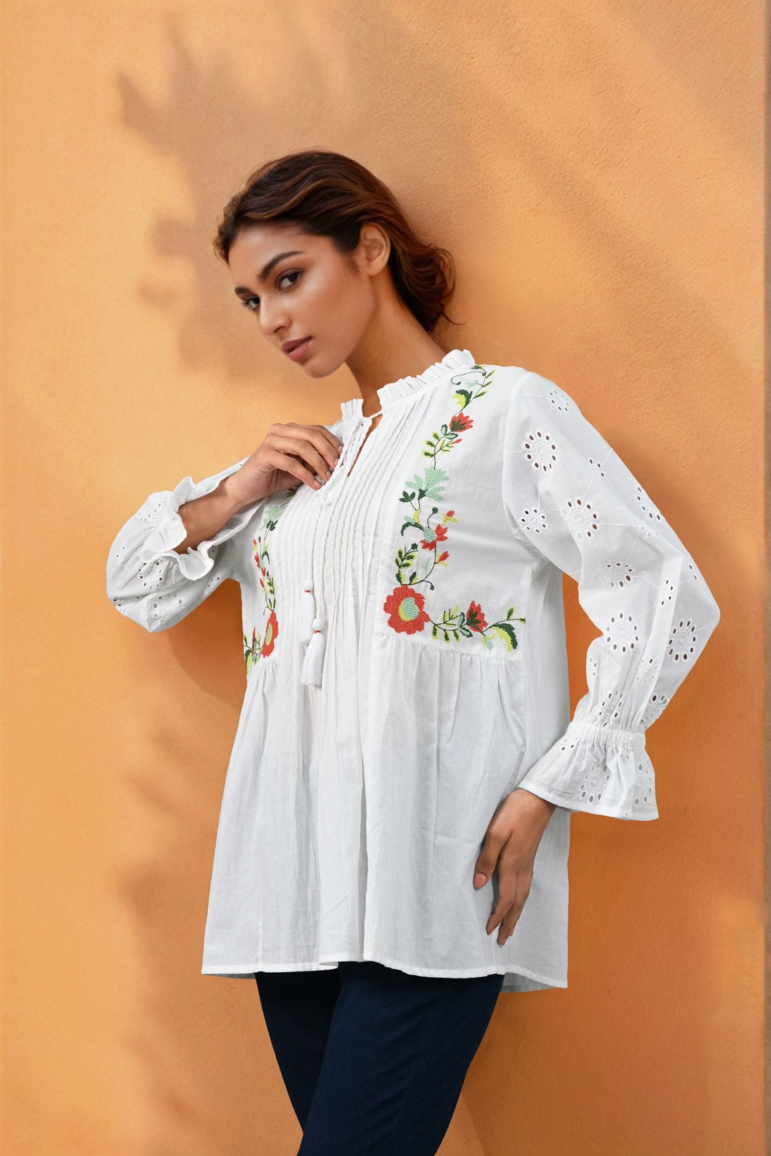 White Bloom Eyelet Floral Top
