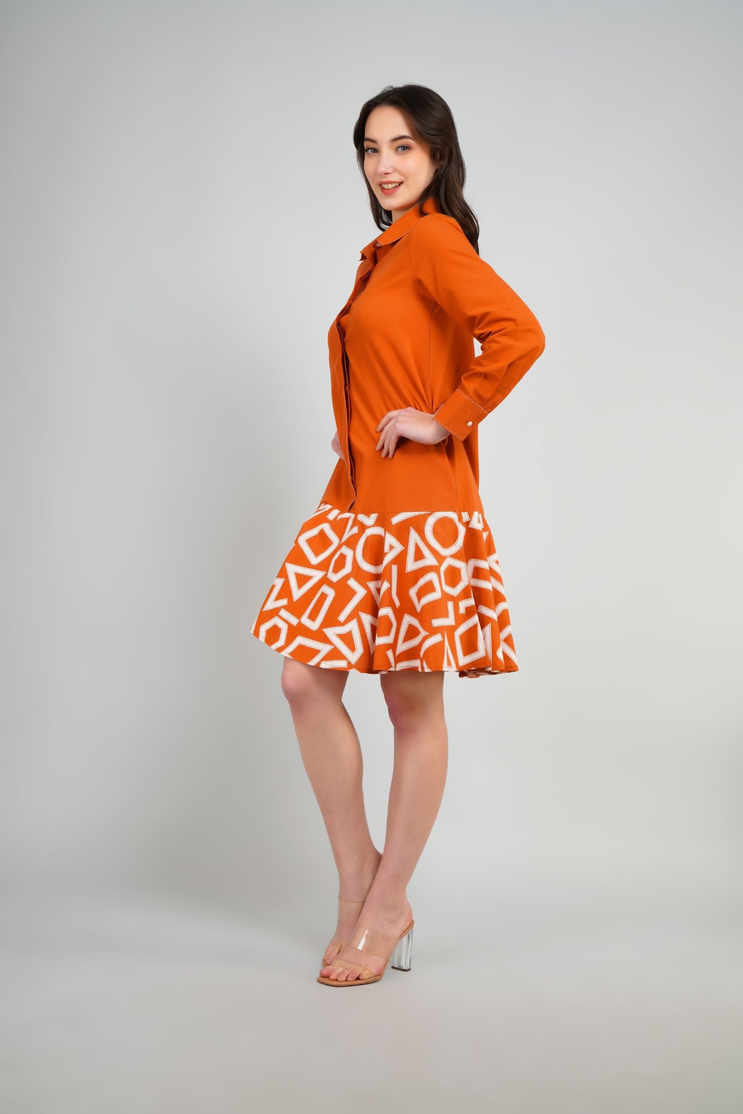 Orange Collared Print Style Tunic