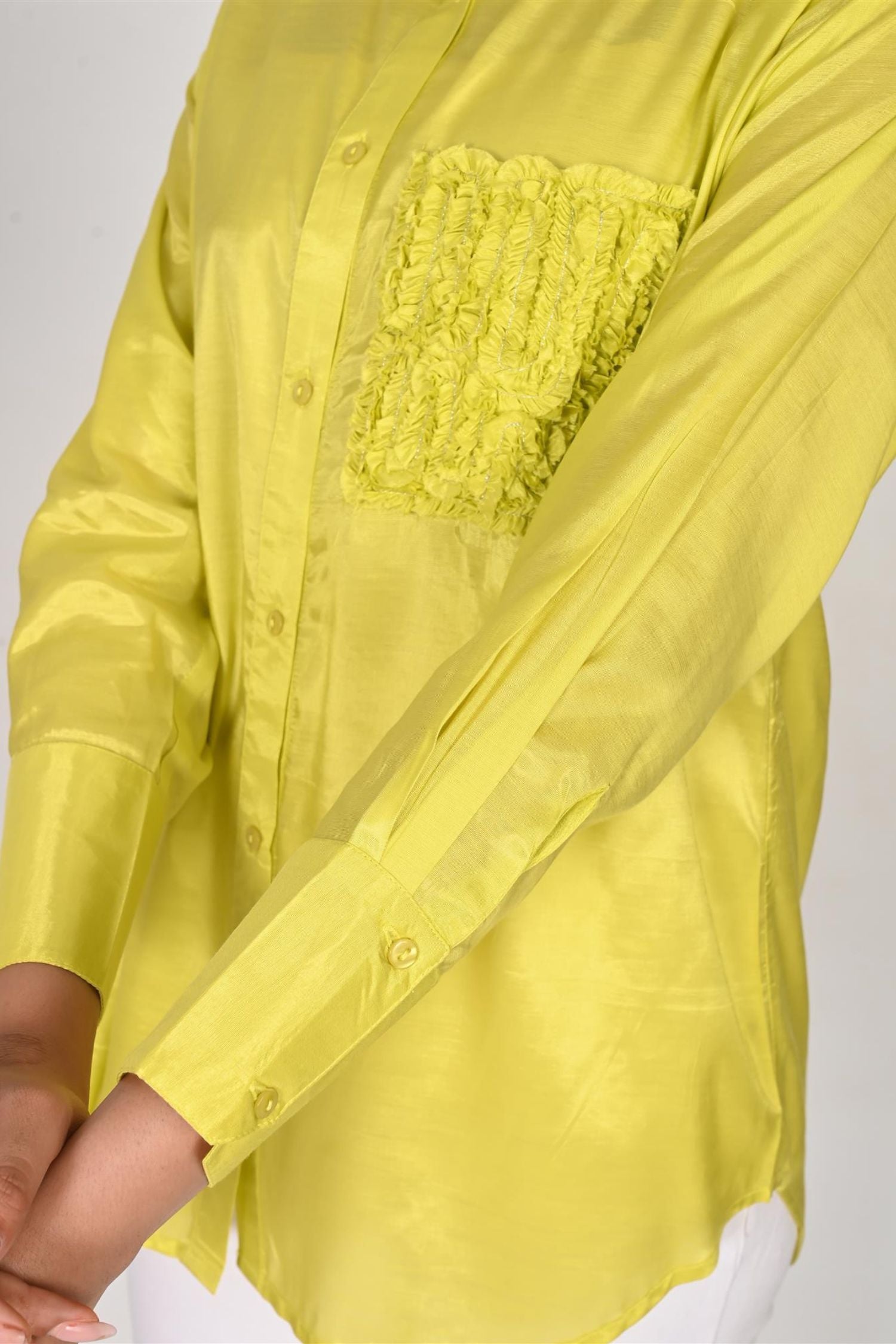 Yellow High-Low Shirt with Embroidered Pocket
