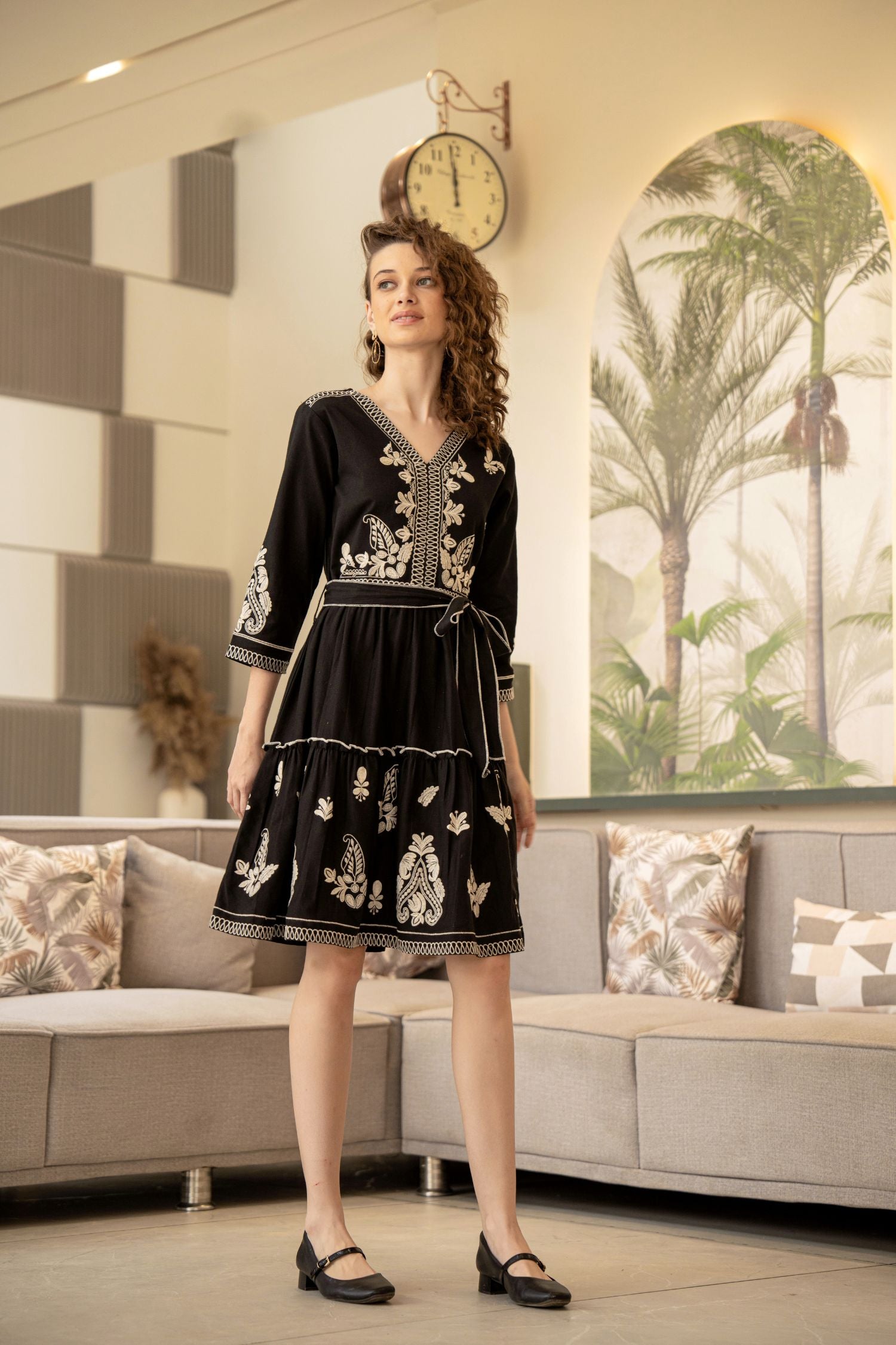 Tailored Black Tunic with Belt Detail