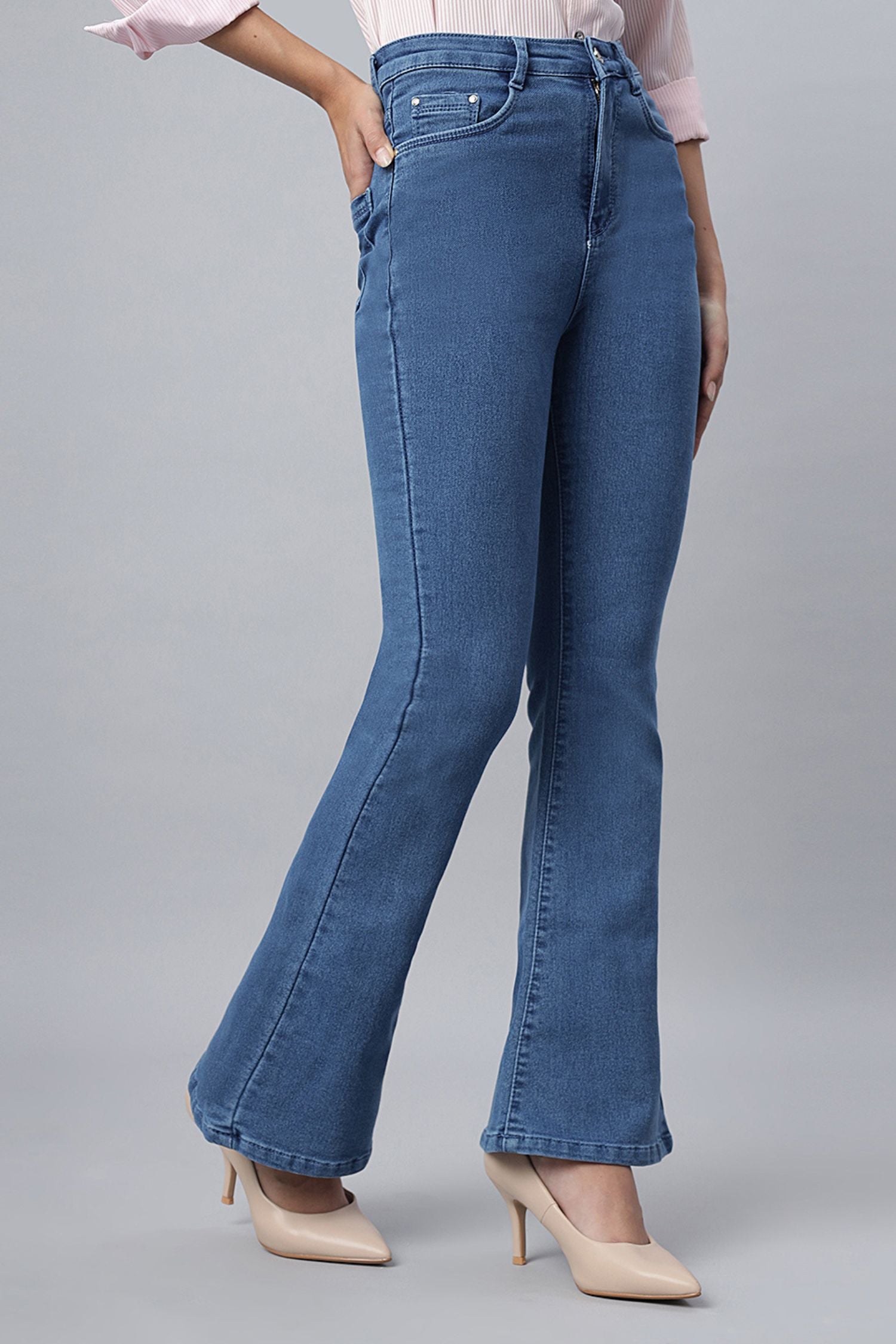 High Waist Stone Bootcut Jeans