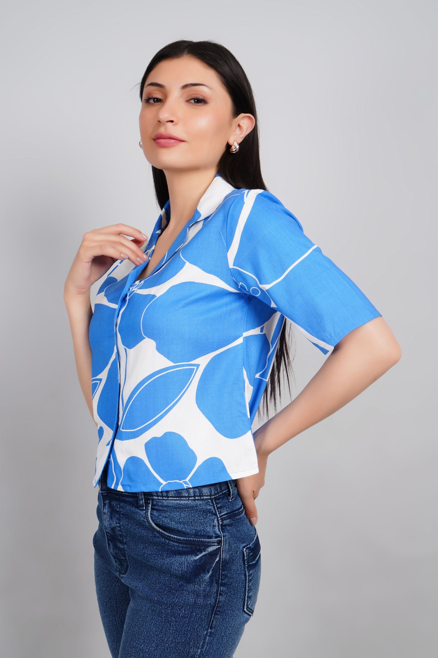 Freyaa Blue Breeze Printed Crop Shirt