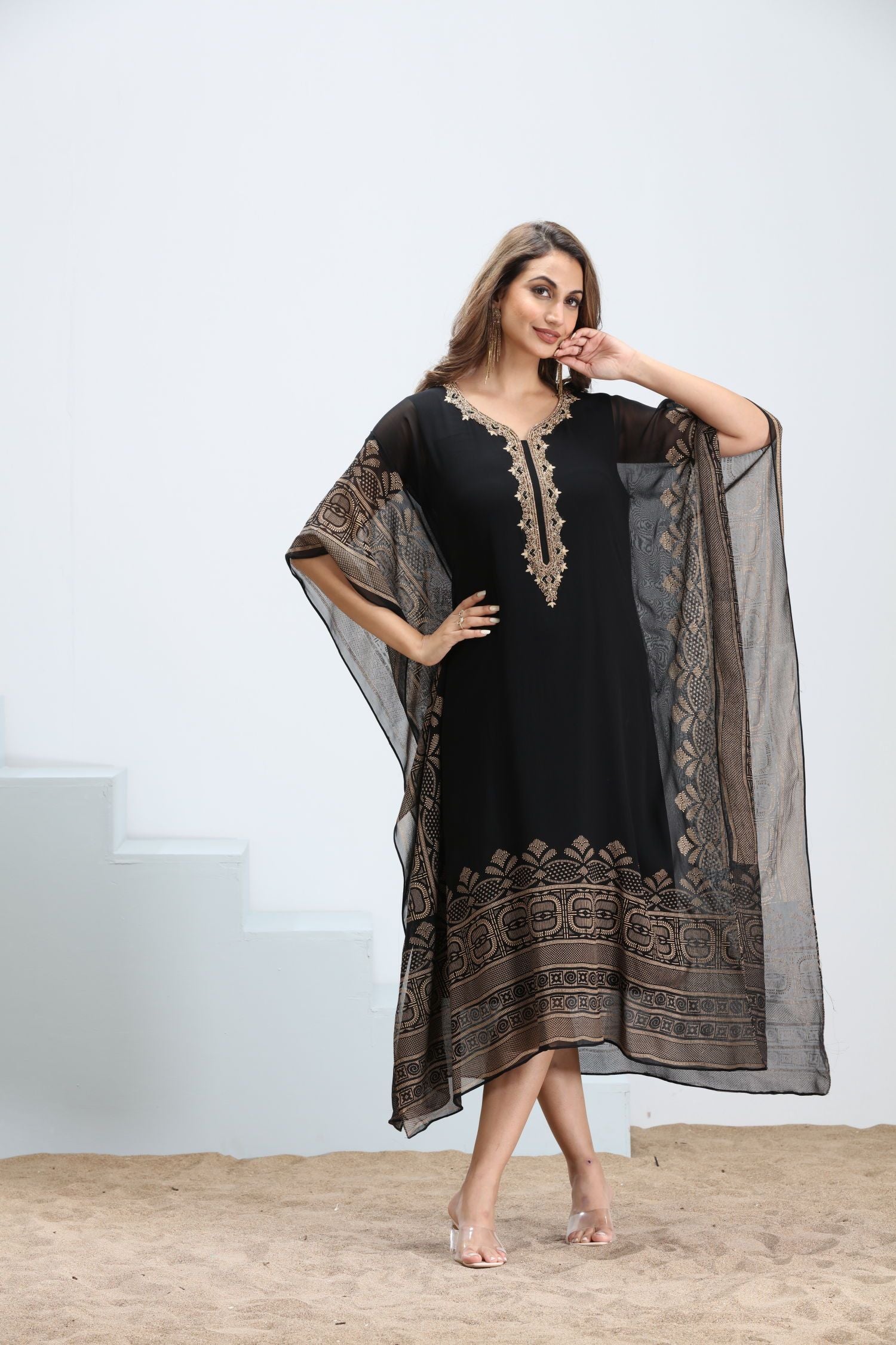 Golden Grace Viscose Embroidered Kaftan