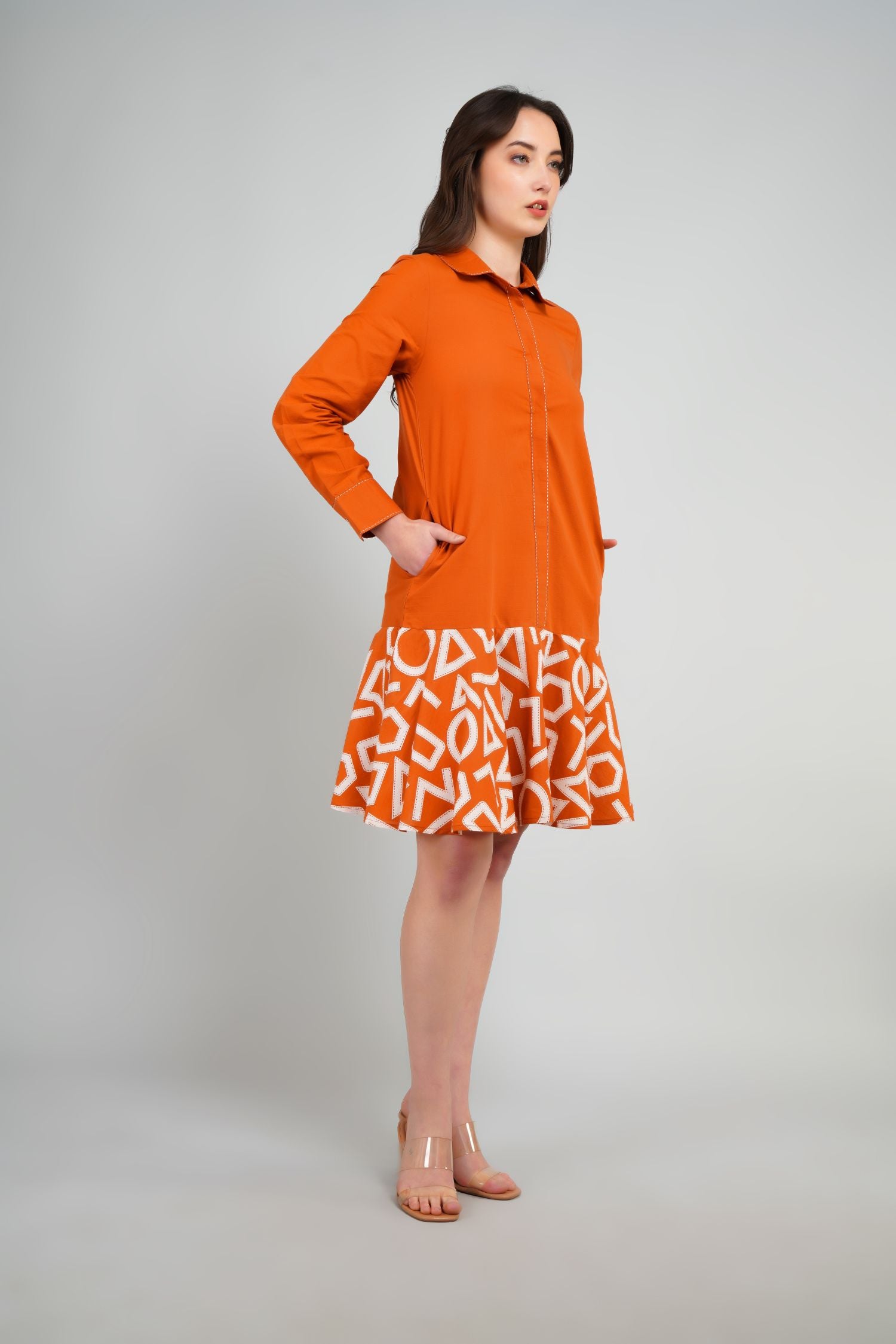 Orange Collared Print Style Tunic