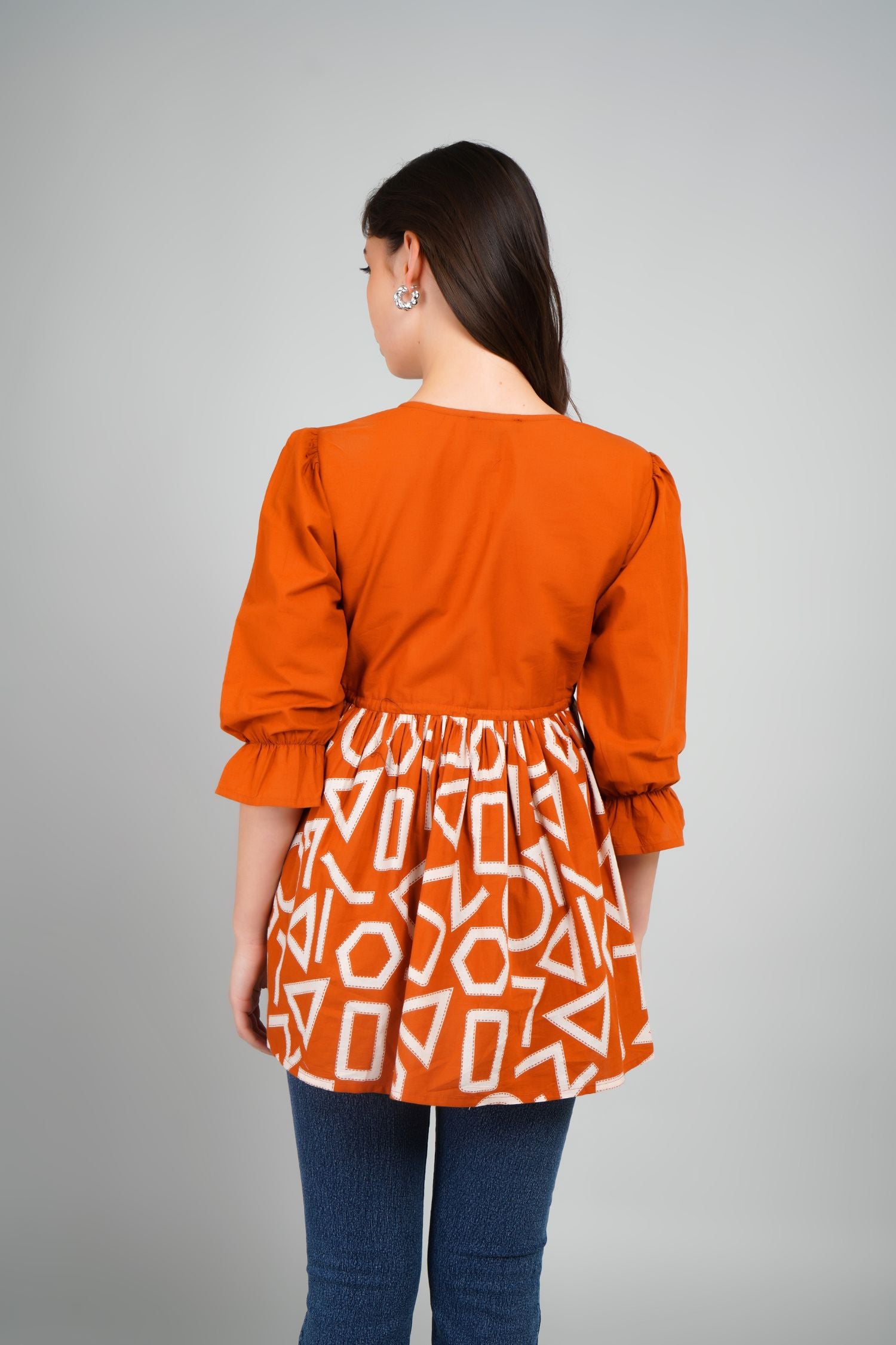 Freyaa Orange Frill Printed Top