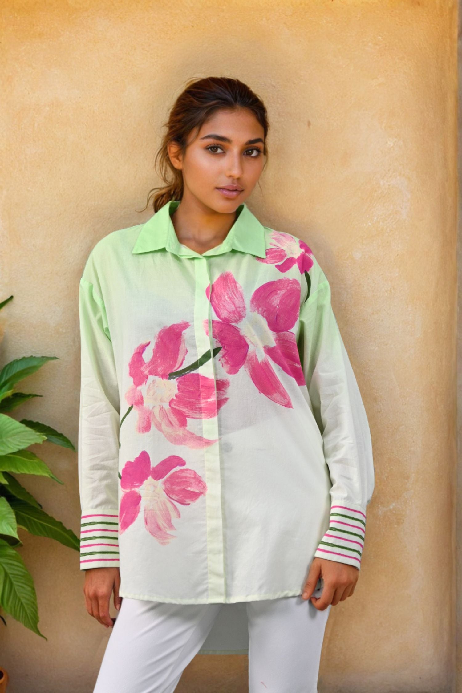 Green Shirt with Floral Design