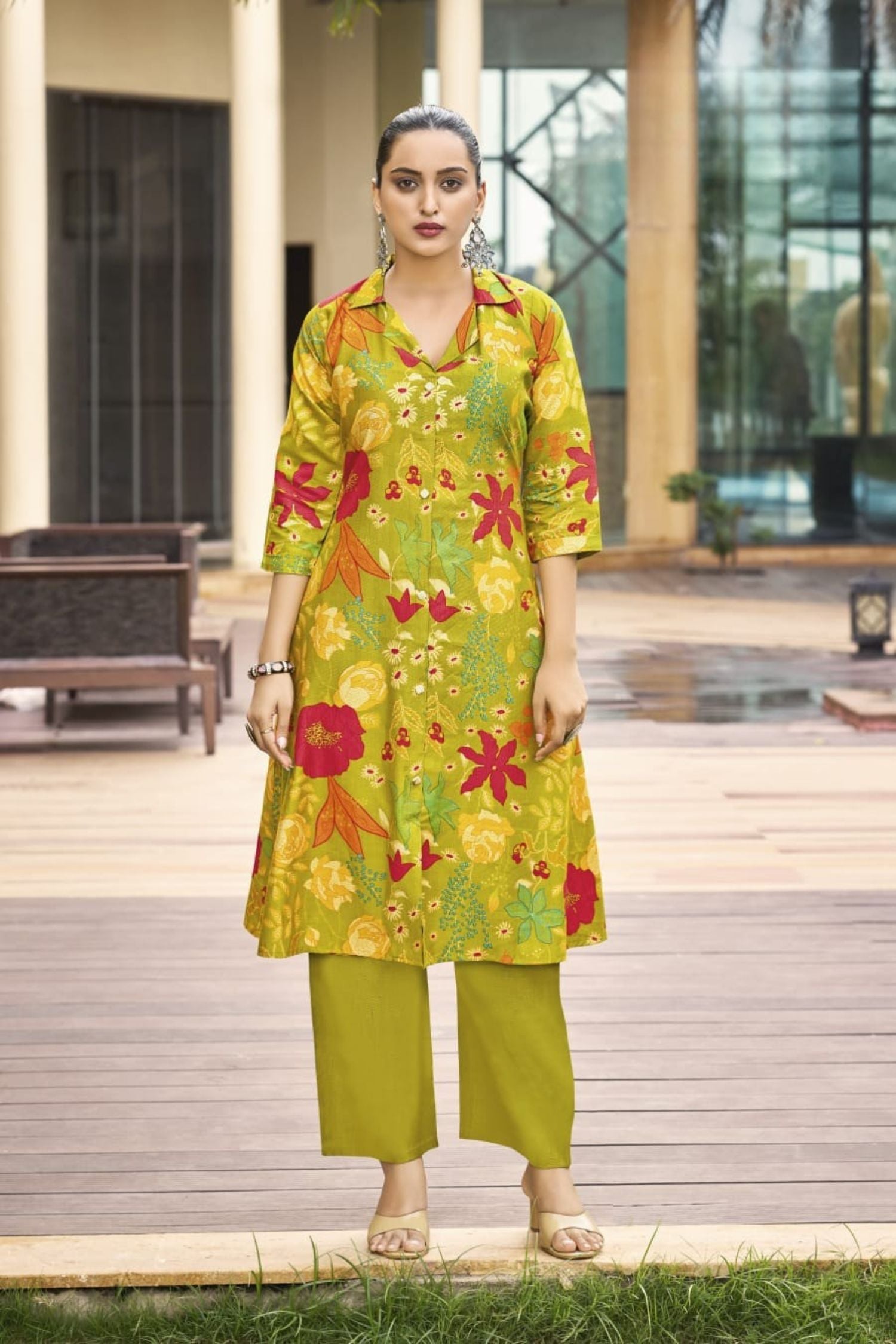 Yellow Cord Set in Soft Cotton with Stylish Printed Patterns
