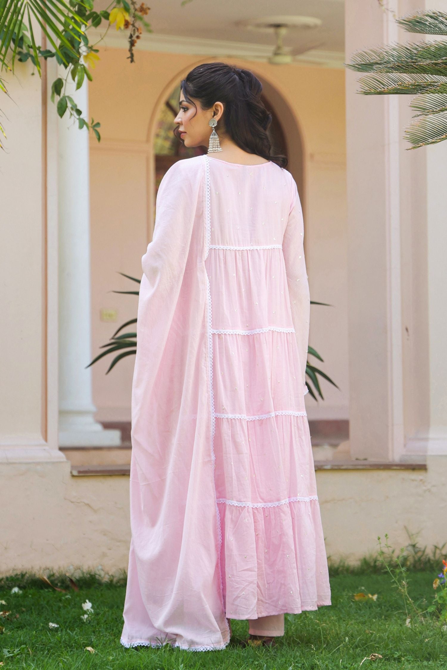 Freyaa Pink Cotton Anarkali Suit Set With Dupatta