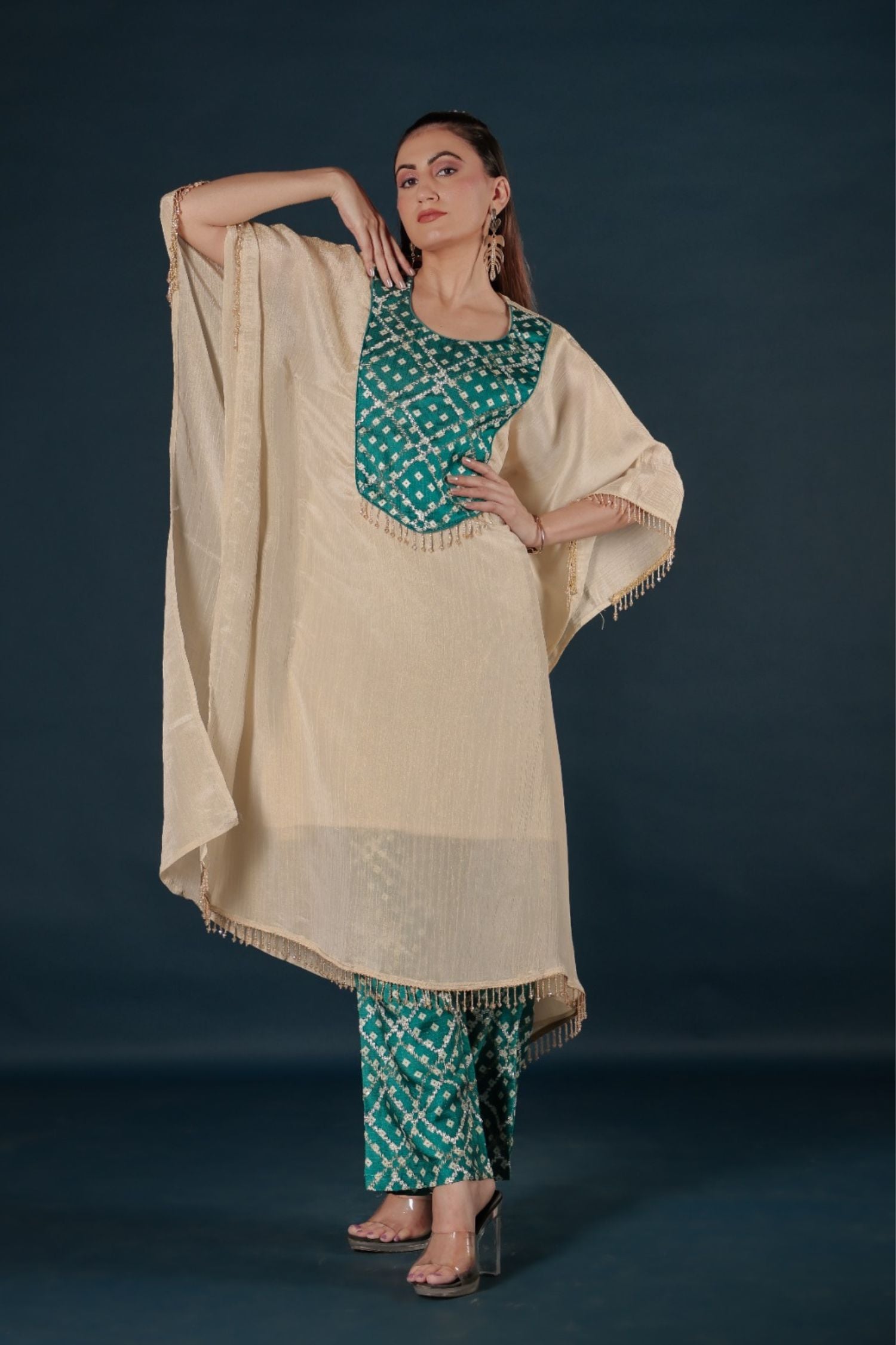 Elegant Rama Green Kaftan Co-ord Set