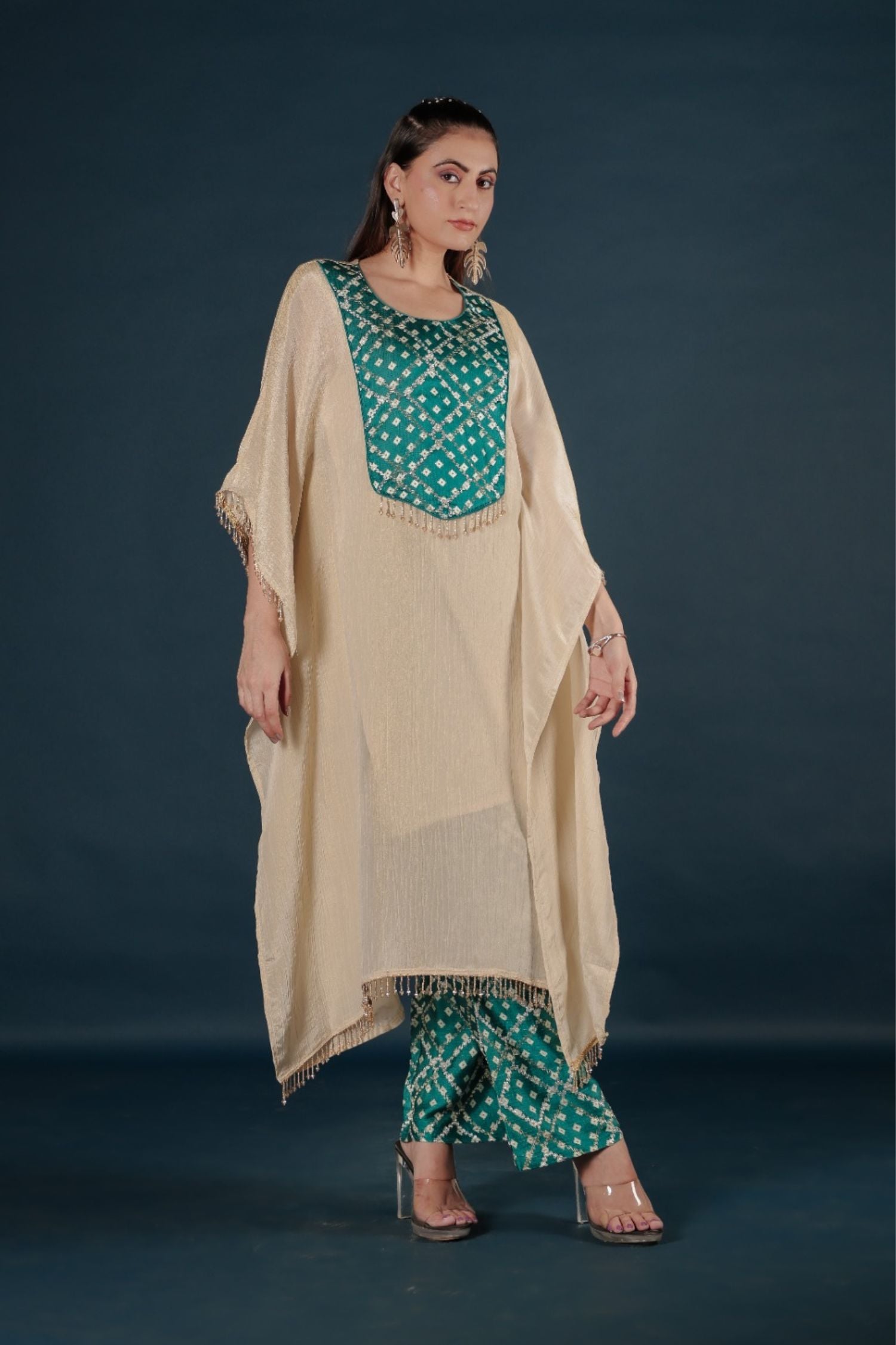 Elegant Rama Green Kaftan Co-ord Set