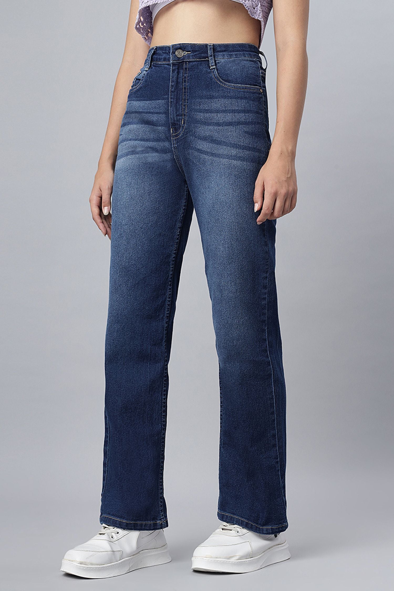 Denim Blue Shaded Straight-Fit Jeans