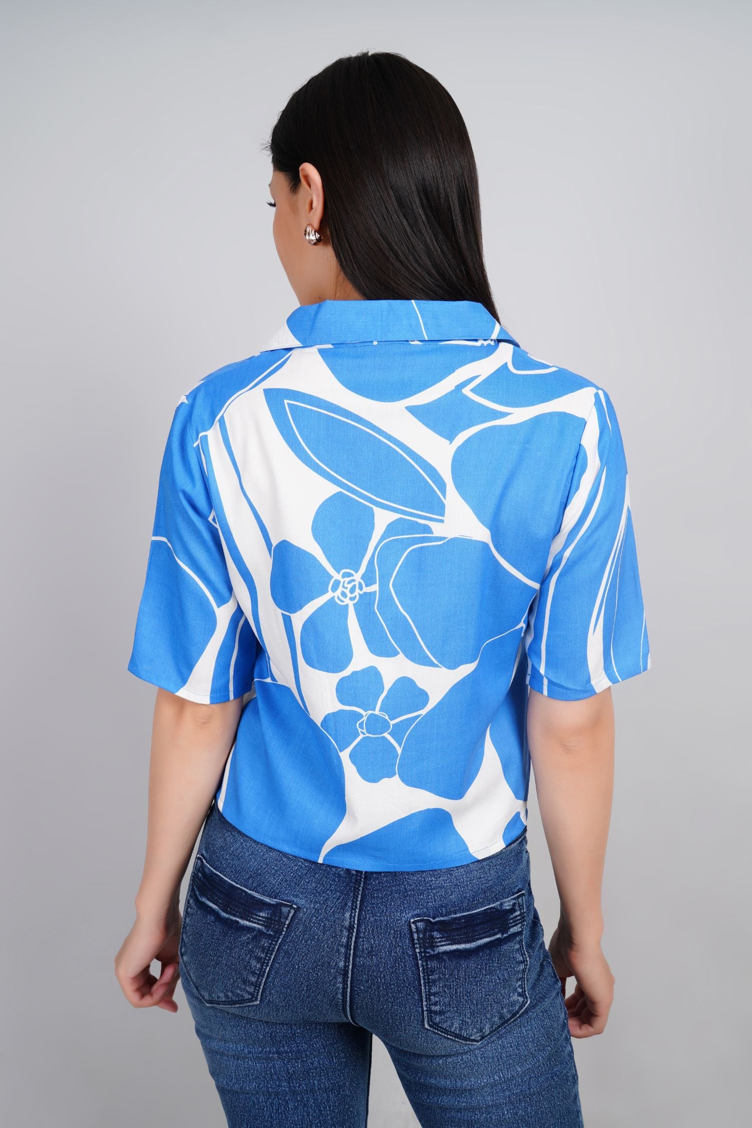 Freyaa Blue Breeze Printed Crop Shirt