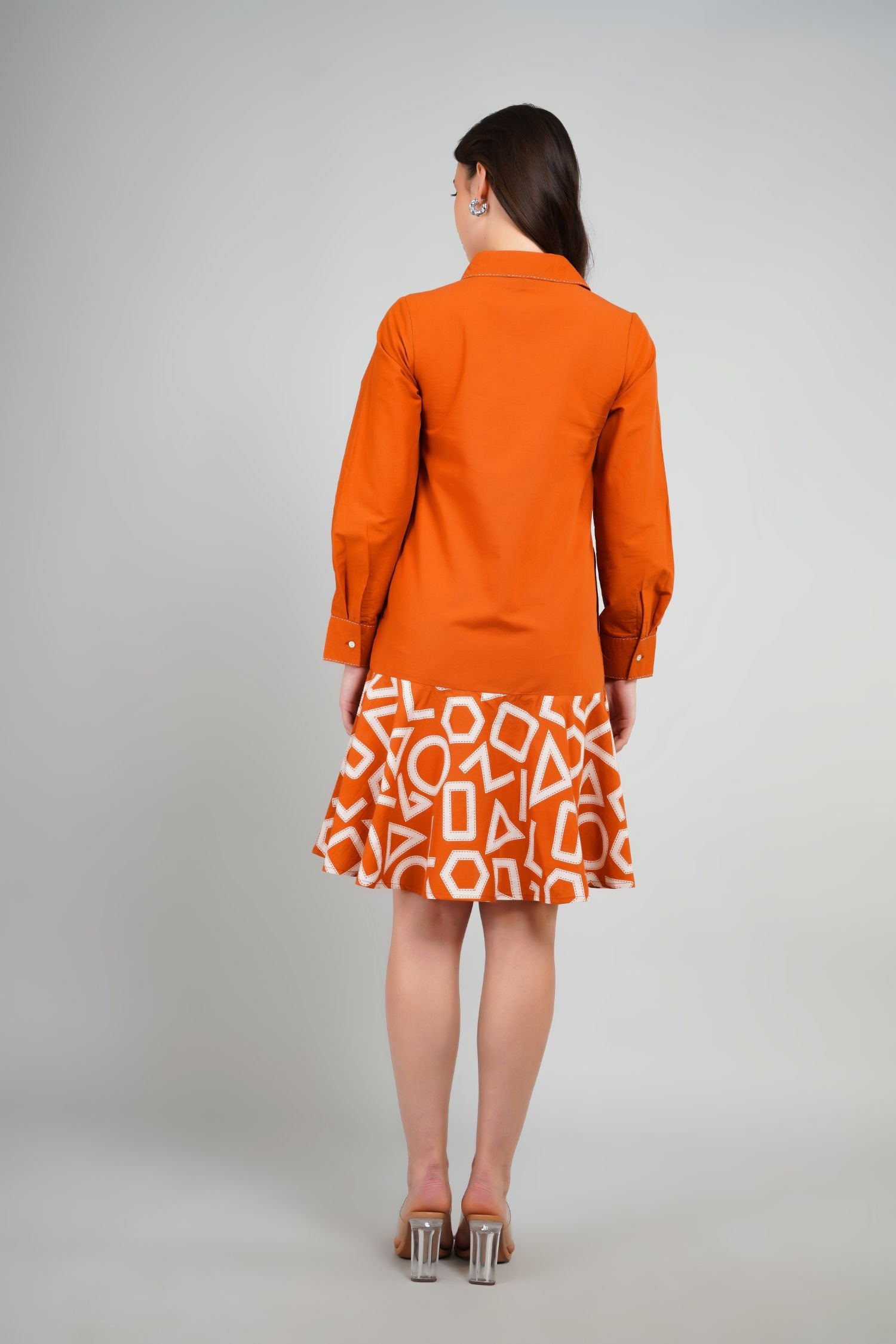 Orange Collared Print Style Tunic