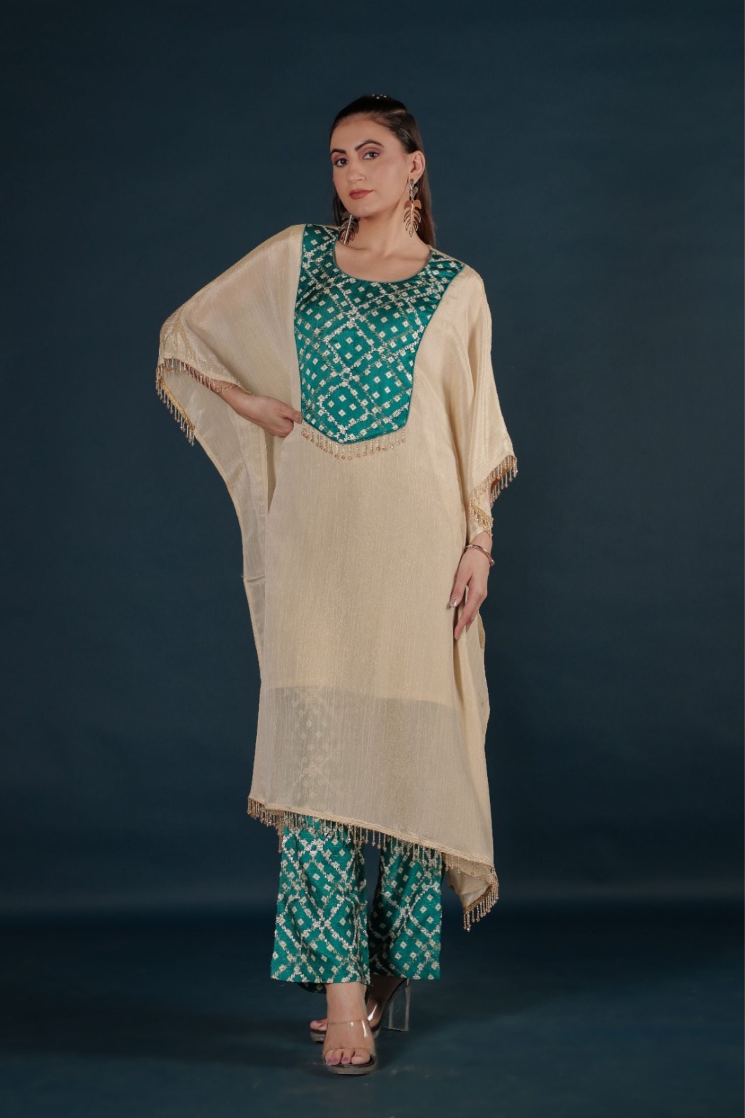 Elegant Rama Green Kaftan Co-ord Set