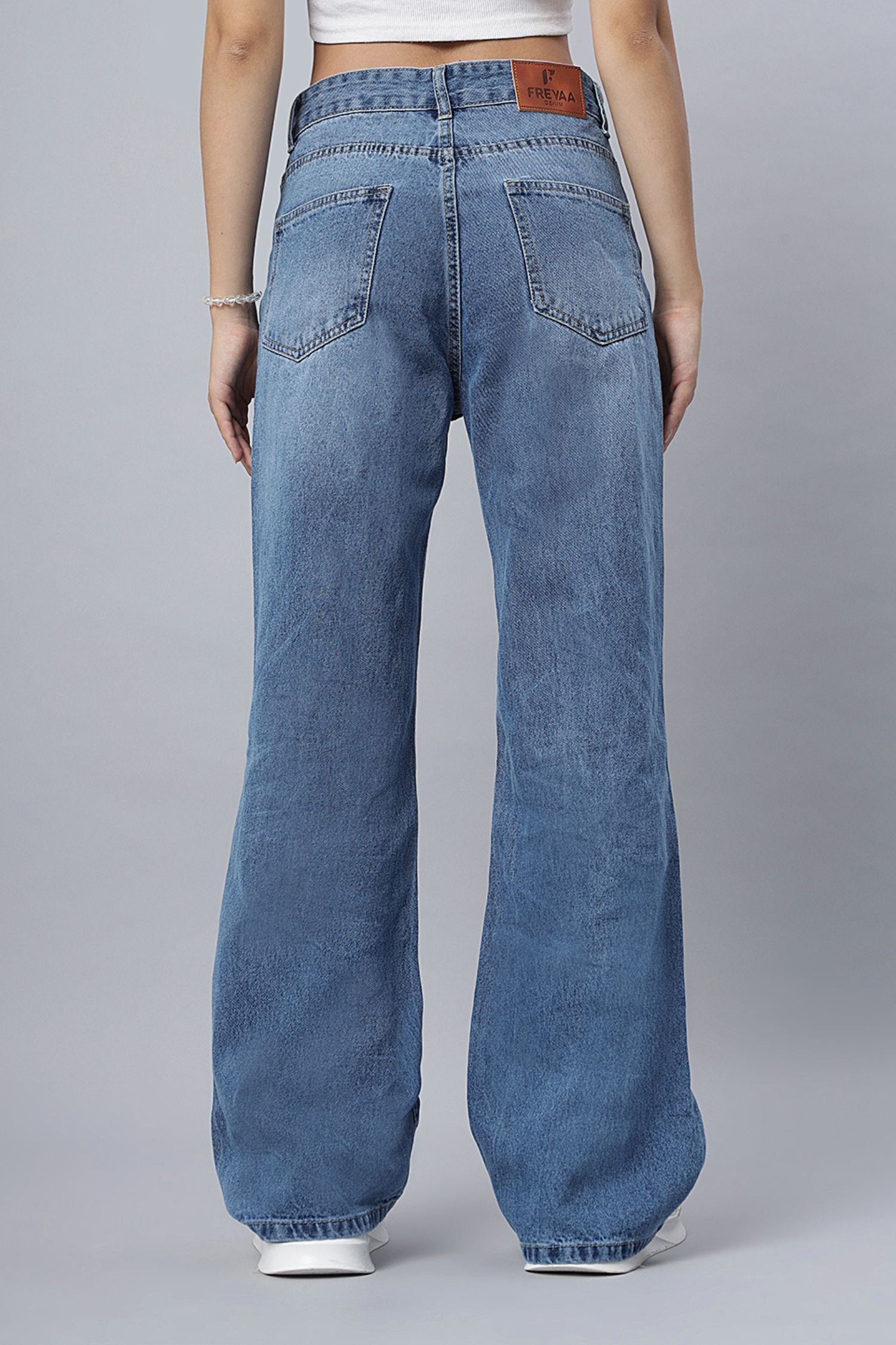 Basic Blue Straight-Leg Ripped Jeans