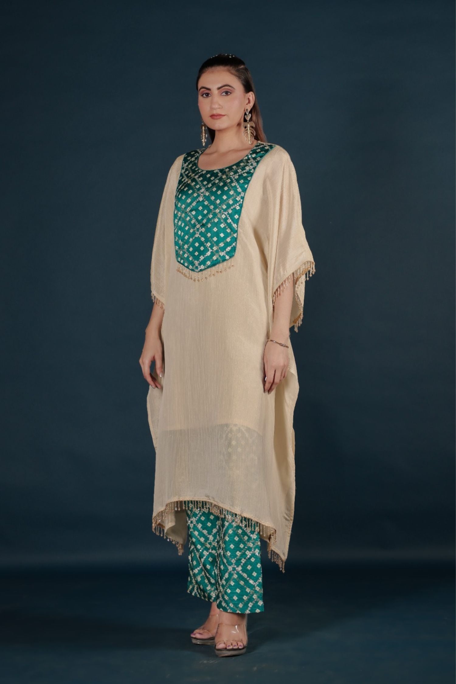 Elegant Rama Green Kaftan Co-ord Set