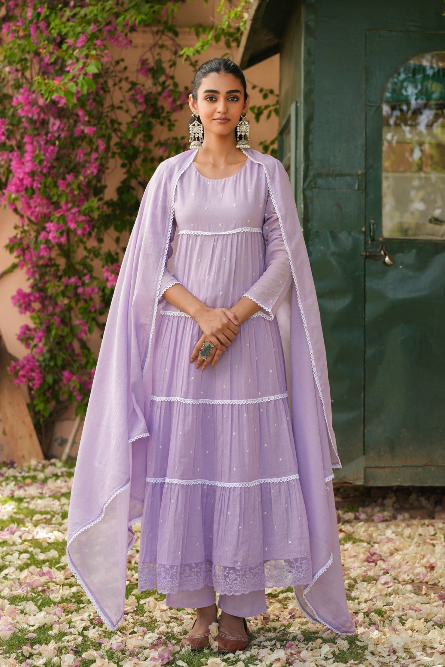 Freyaa Lavender Cotton Anarkali Suit Set With Dupatta