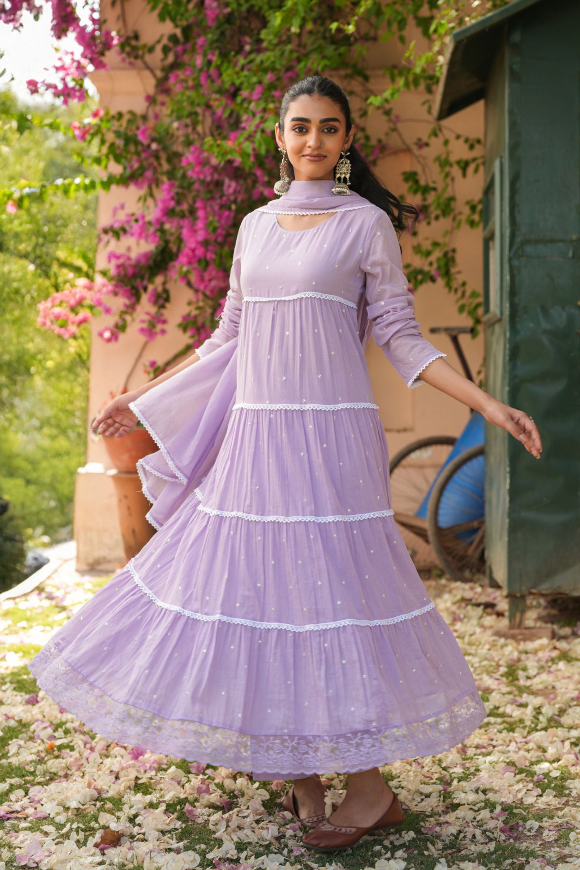 Freyaa Lavender Cotton Anarkali Suit Set With Dupatta