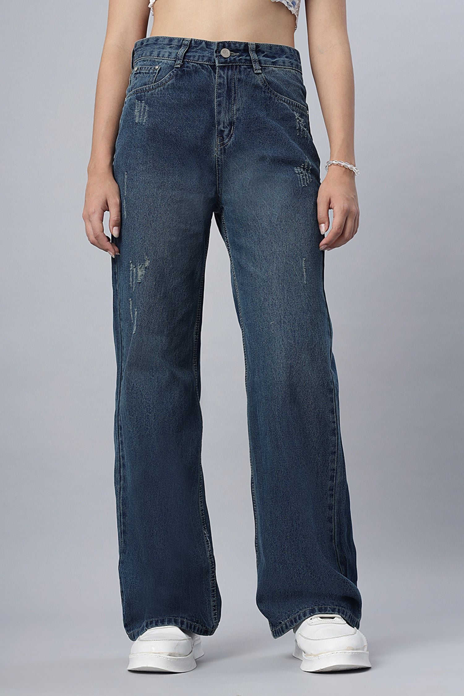 Vintage Straight-Leg Ripped Jeans