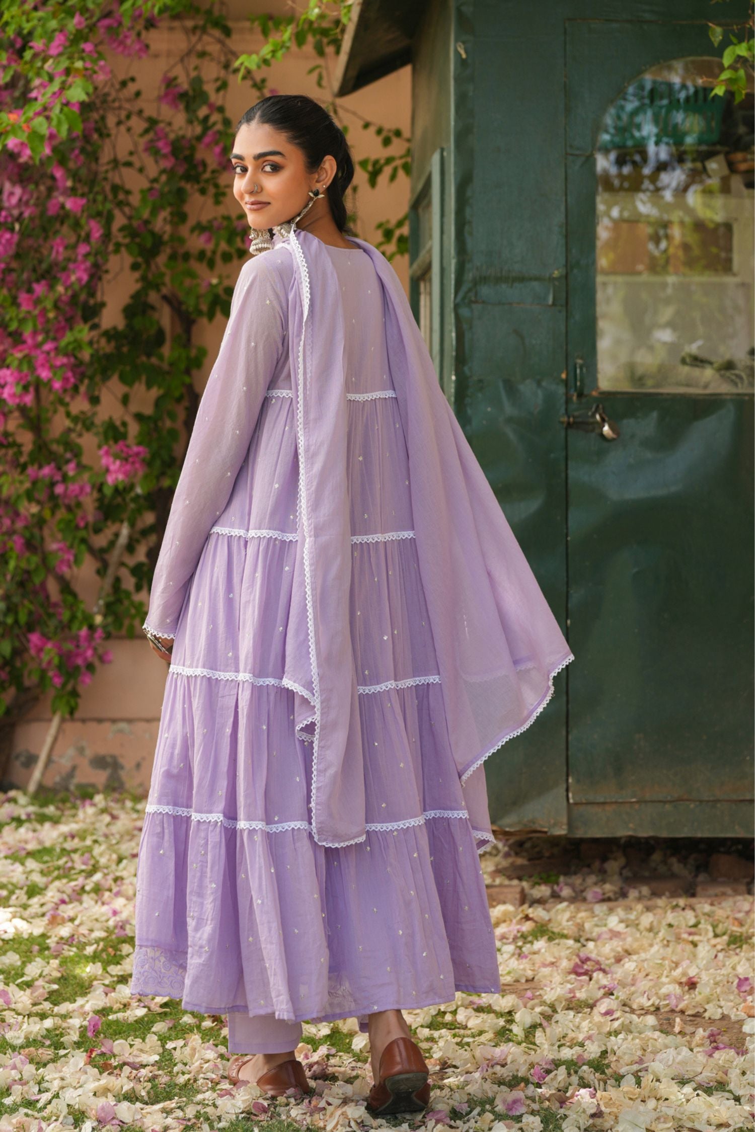 Freyaa Lavender Cotton Anarkali Suit Set With Dupatta